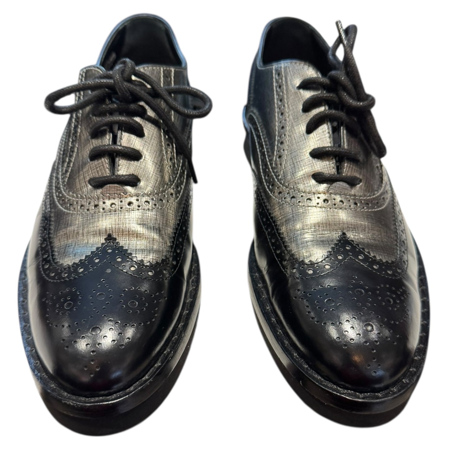 Tods Black and Silver Plateau Brogues - 38.5 / 5.5