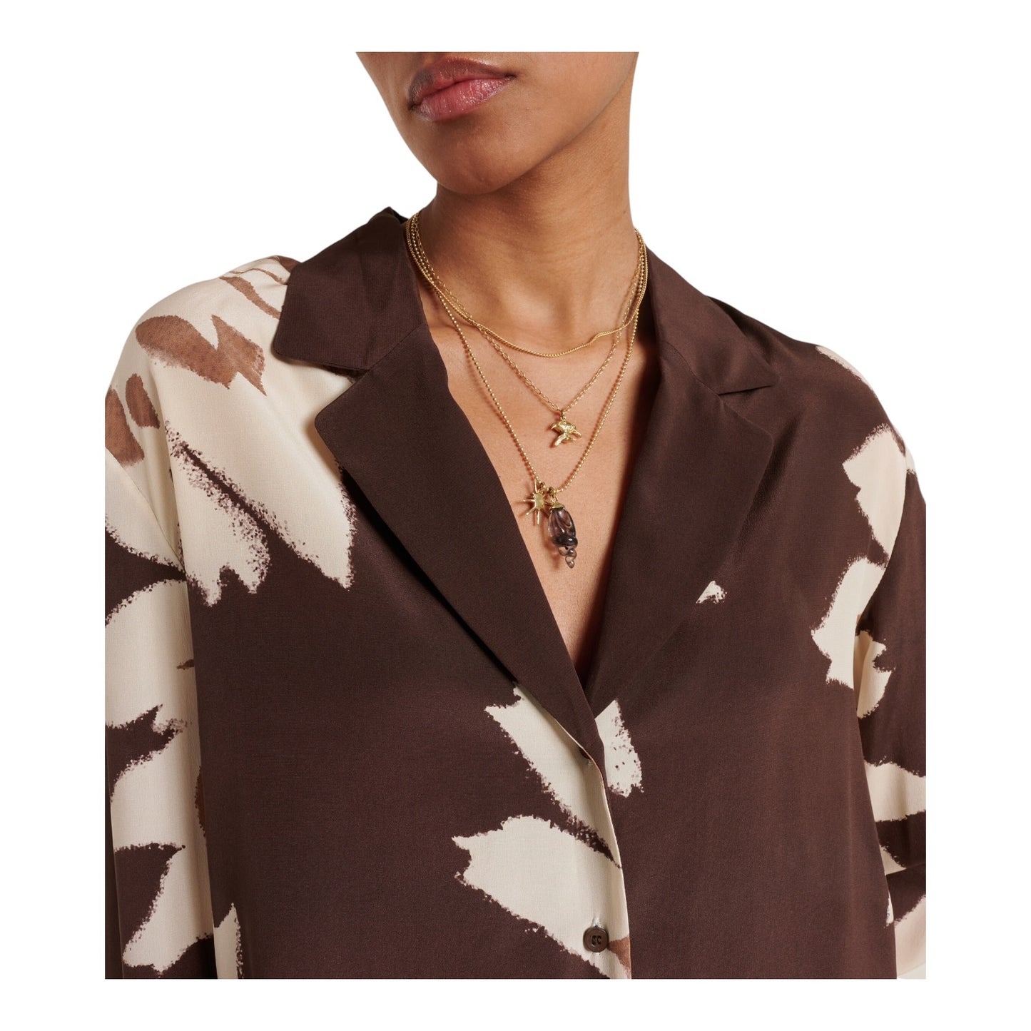 Sir Brown Floral Silk Satin Shirt - 14/16