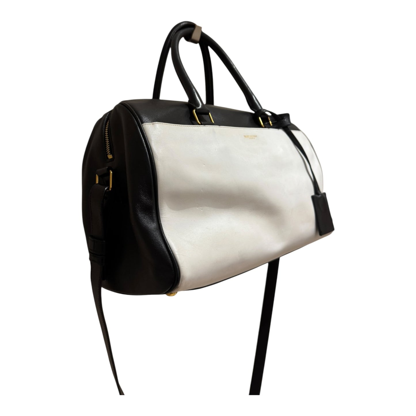 Yves Saint Laurent Black White Bicolor Calfskin Leather Duffle 6 Bag