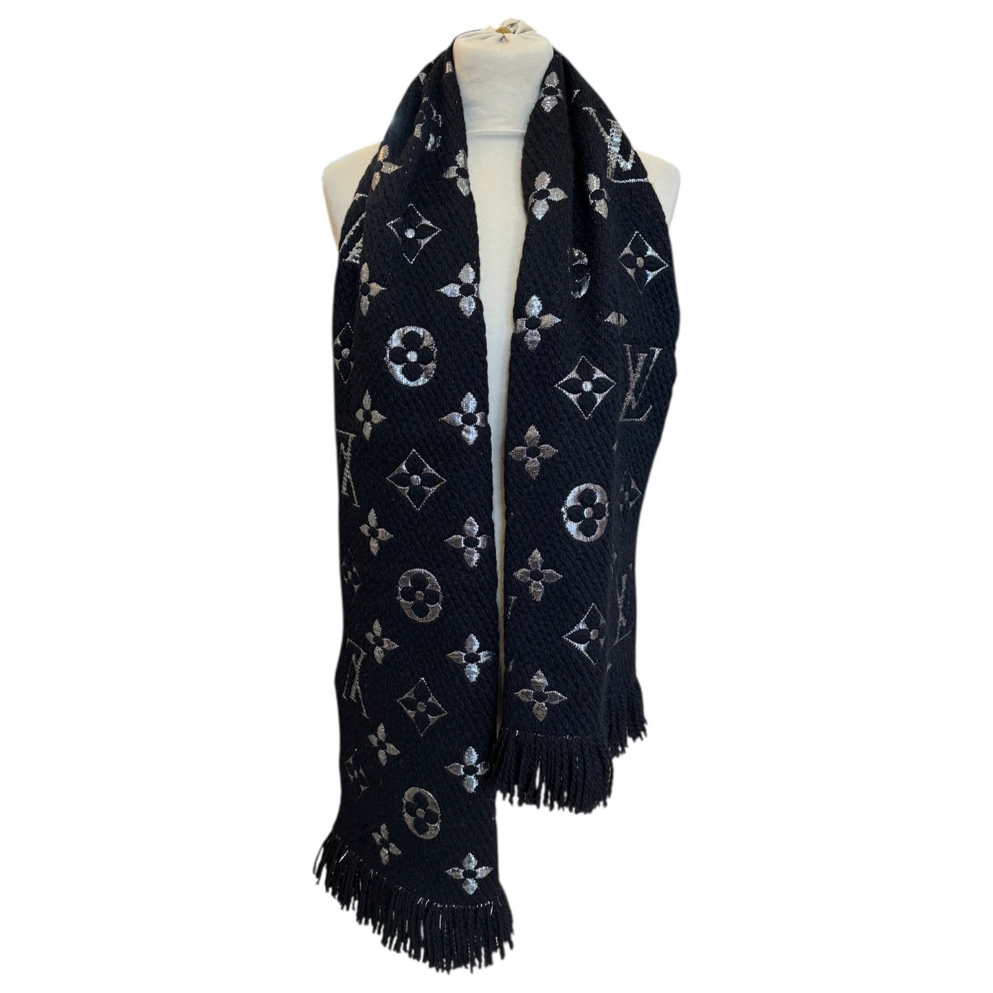 Louis Vuitton Monogram Echarpe Mania Shine Scarf Black