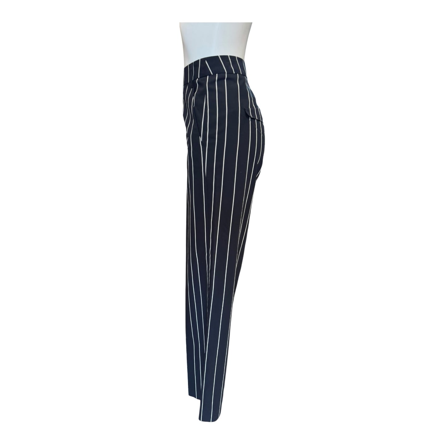 Luisa Cerano Black and Cream Stripe Trousers - 12 - NEW
