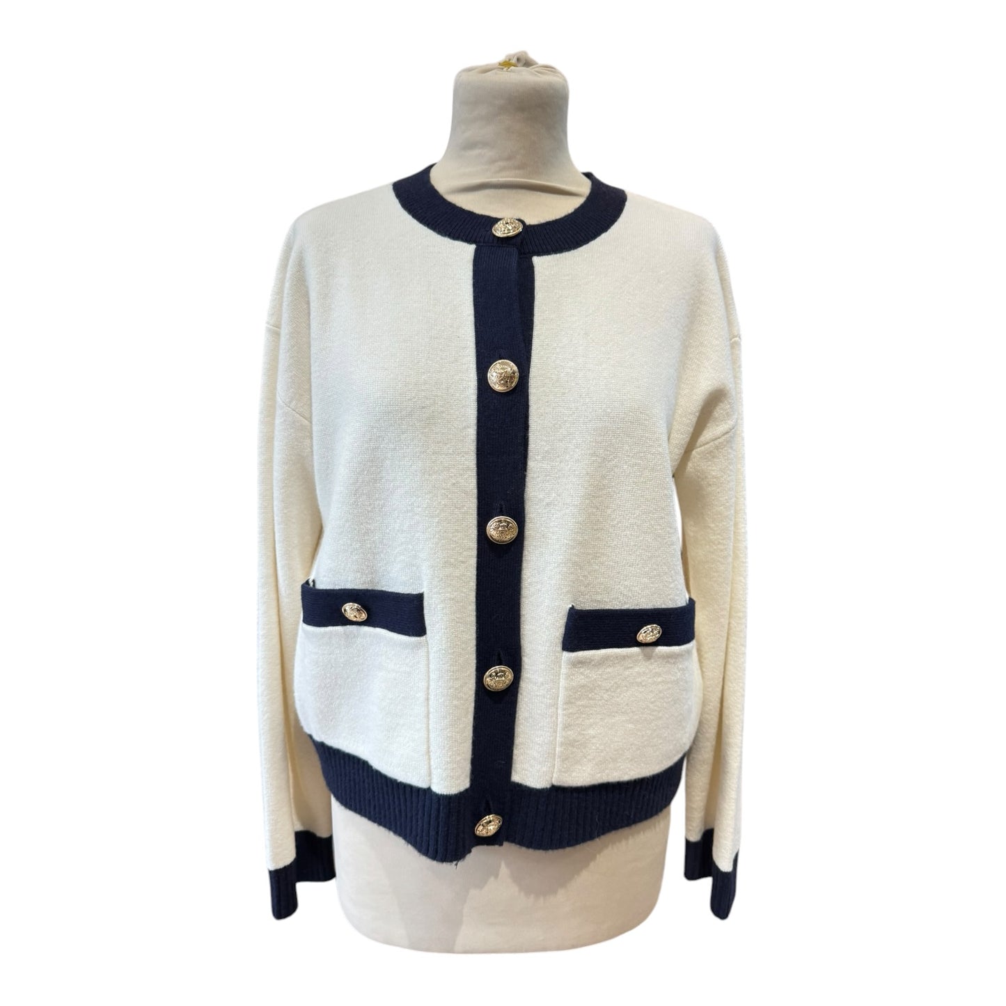 Reiss Cream and Navy Wool Cashmere Cardigan - 10/12