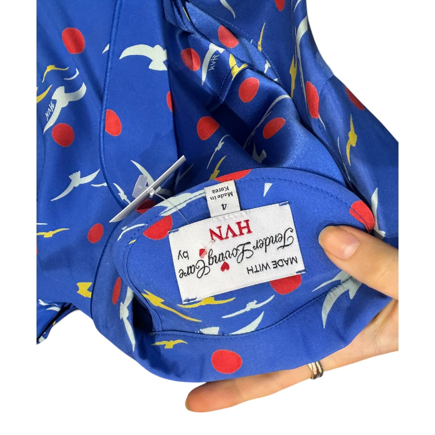 HVN Silk Long Maria Dress in Blue Bird Print - 8