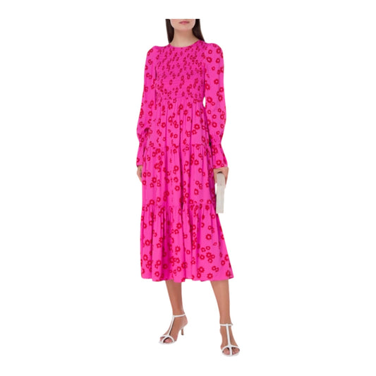 Kitri Petra Pink Daisy Print Shirred Dress - 12