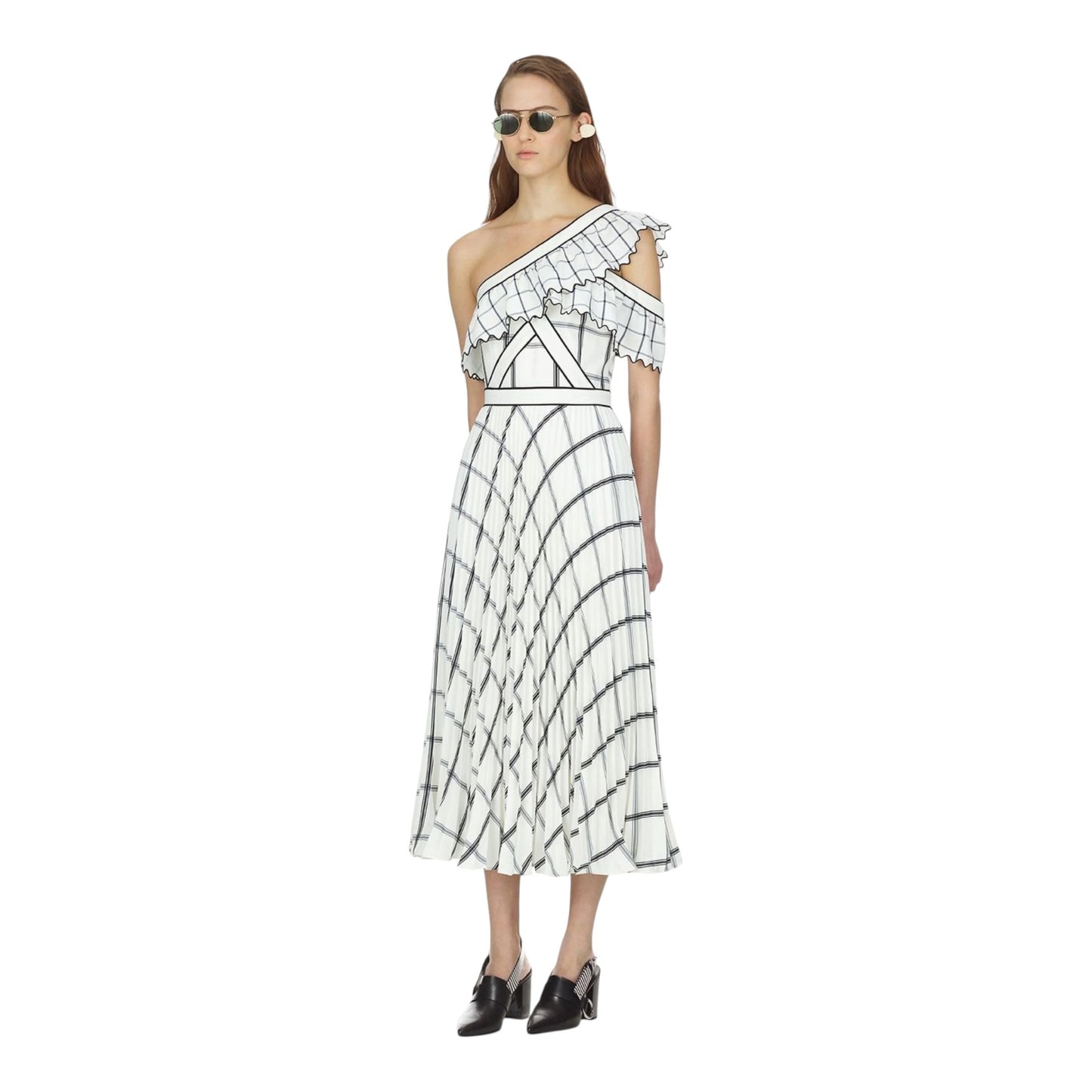Self Portrait Check One Shoulder Maxi Dress - 6