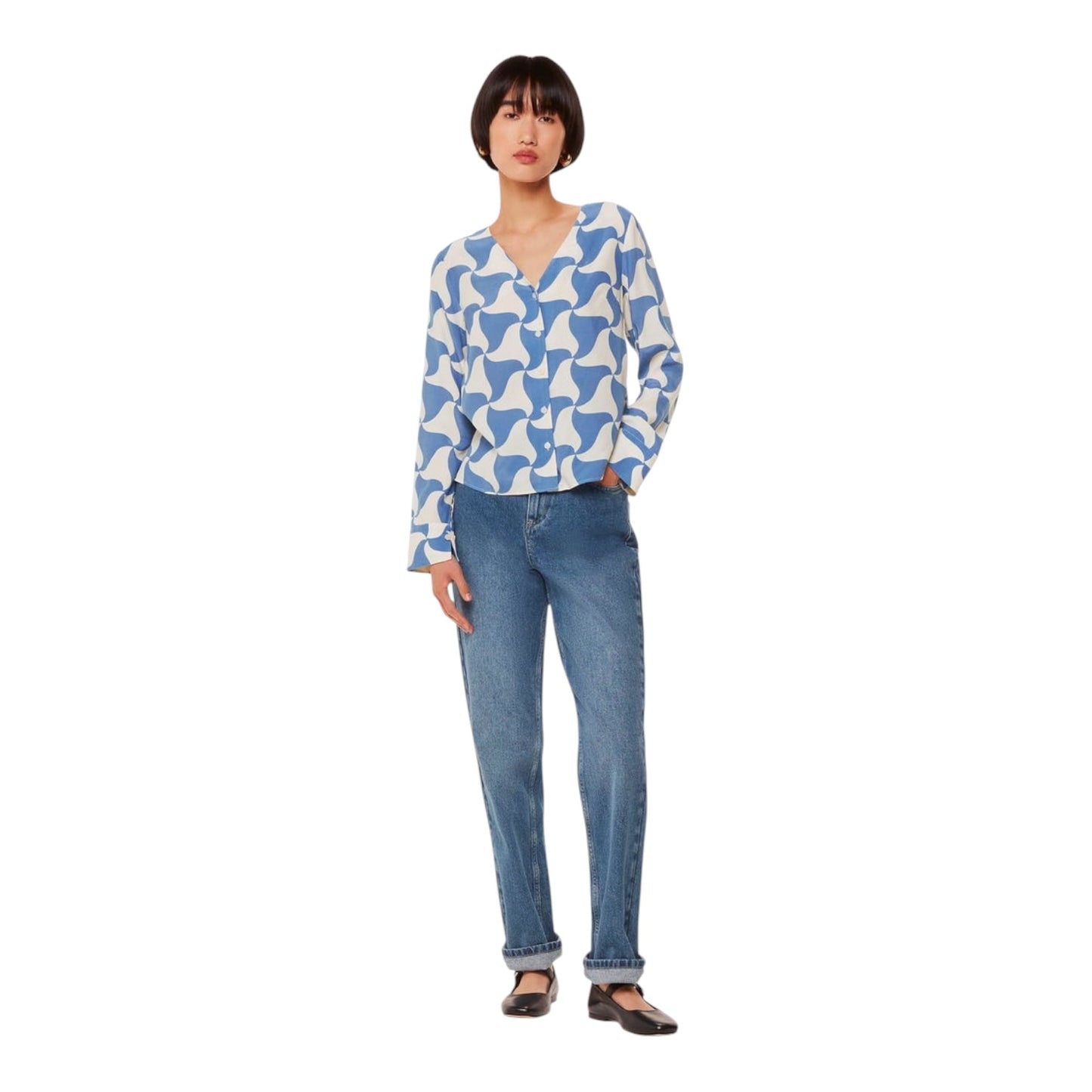 Whistles Blue and Cream Spun Triangle Blouse - 10