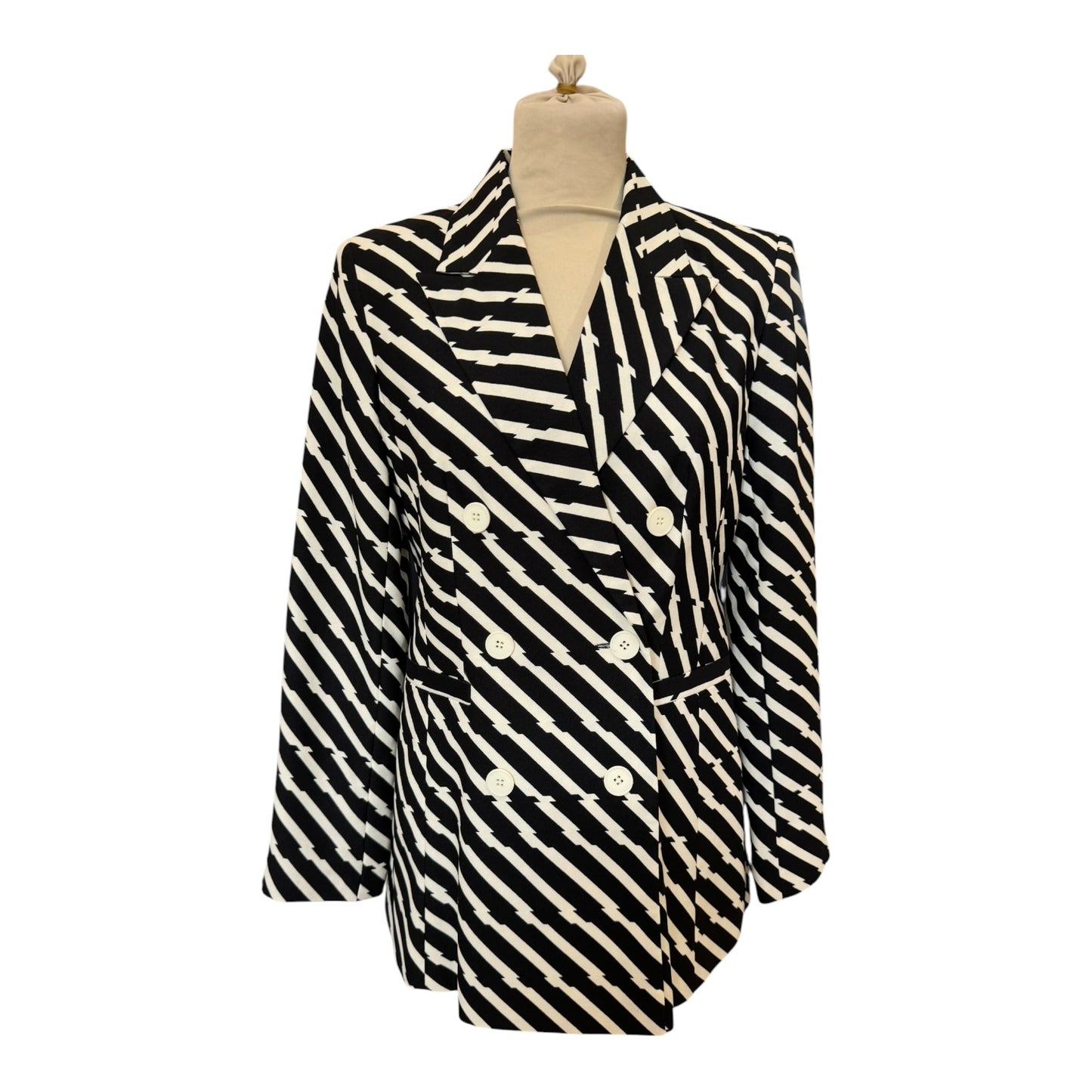 Topshop Black and Cream Zig Zag Blazer - 10 - NEW