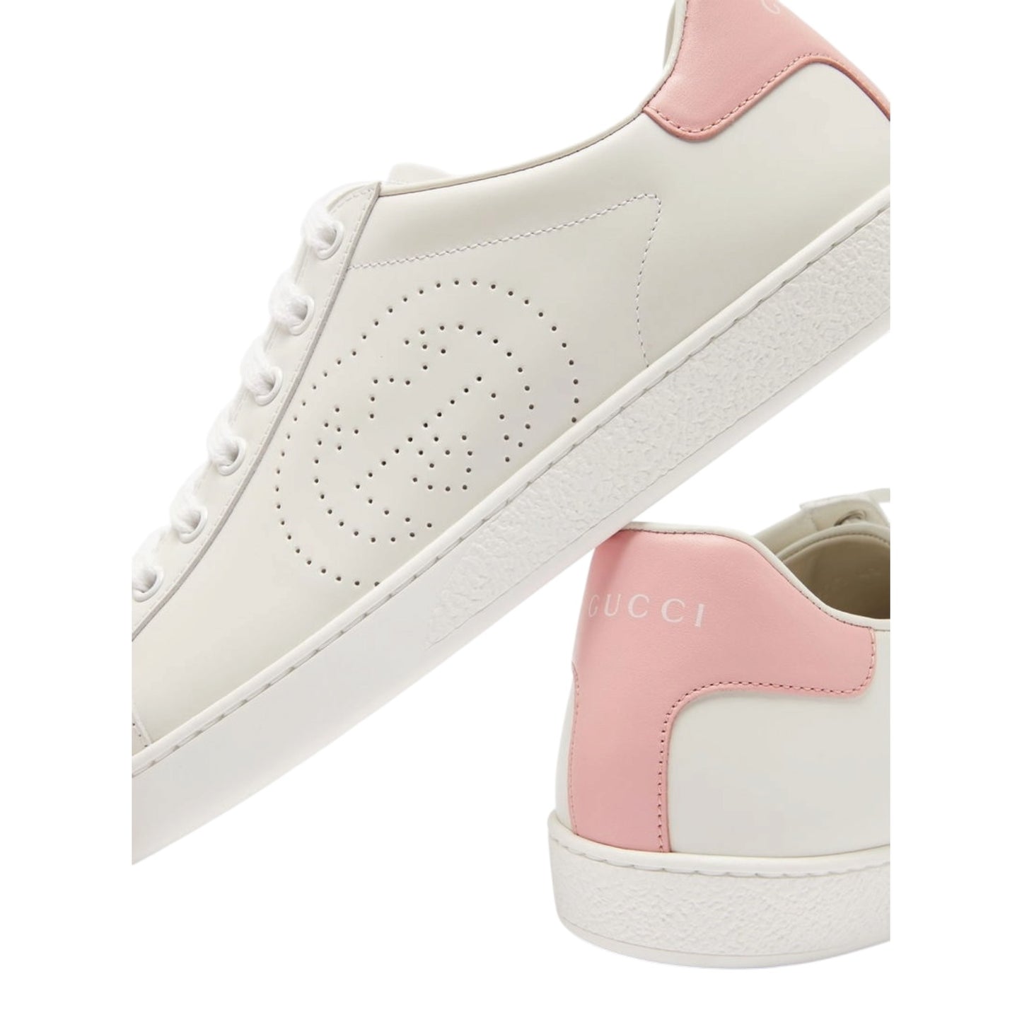 Gucci Ace White and Pink Perforated Trainers - 37.5 / 4.5