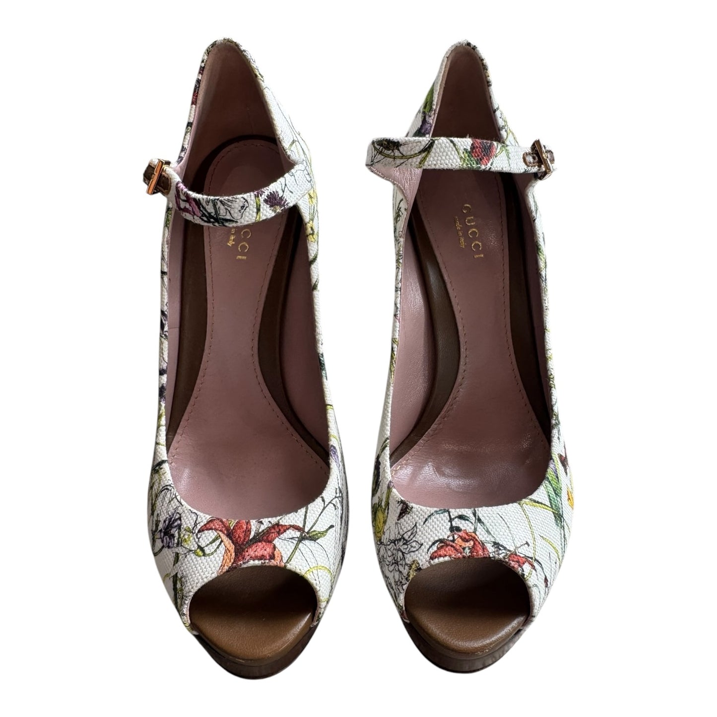 Gucci Floral Peep Toe Platform Heels - 40/7