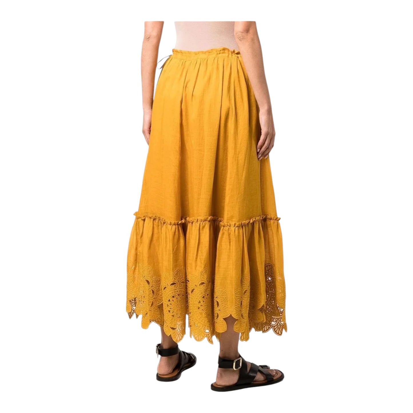 Zimmermann Mustard Teddy Scallop Midi Skirt - 8/10