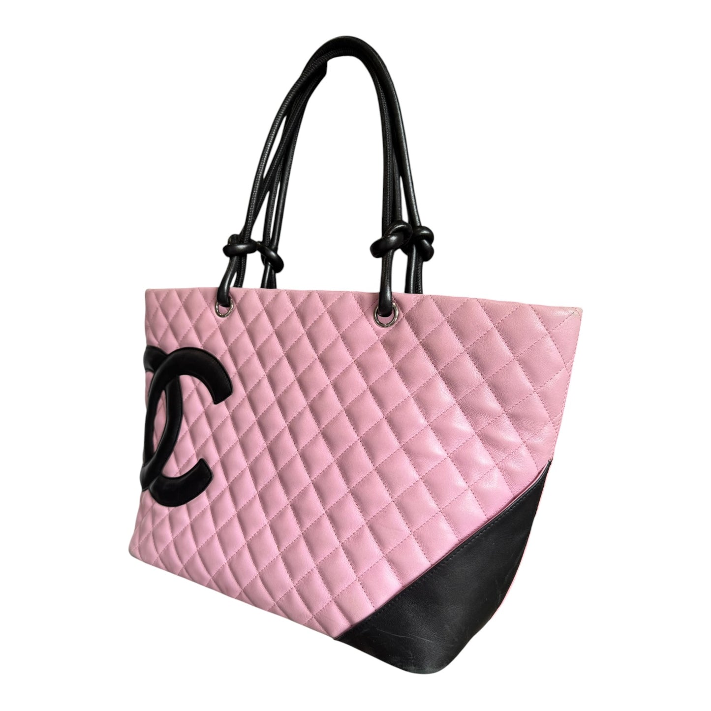 Chanel Cambon Ligne Pink and Black Quilted Tote Bag