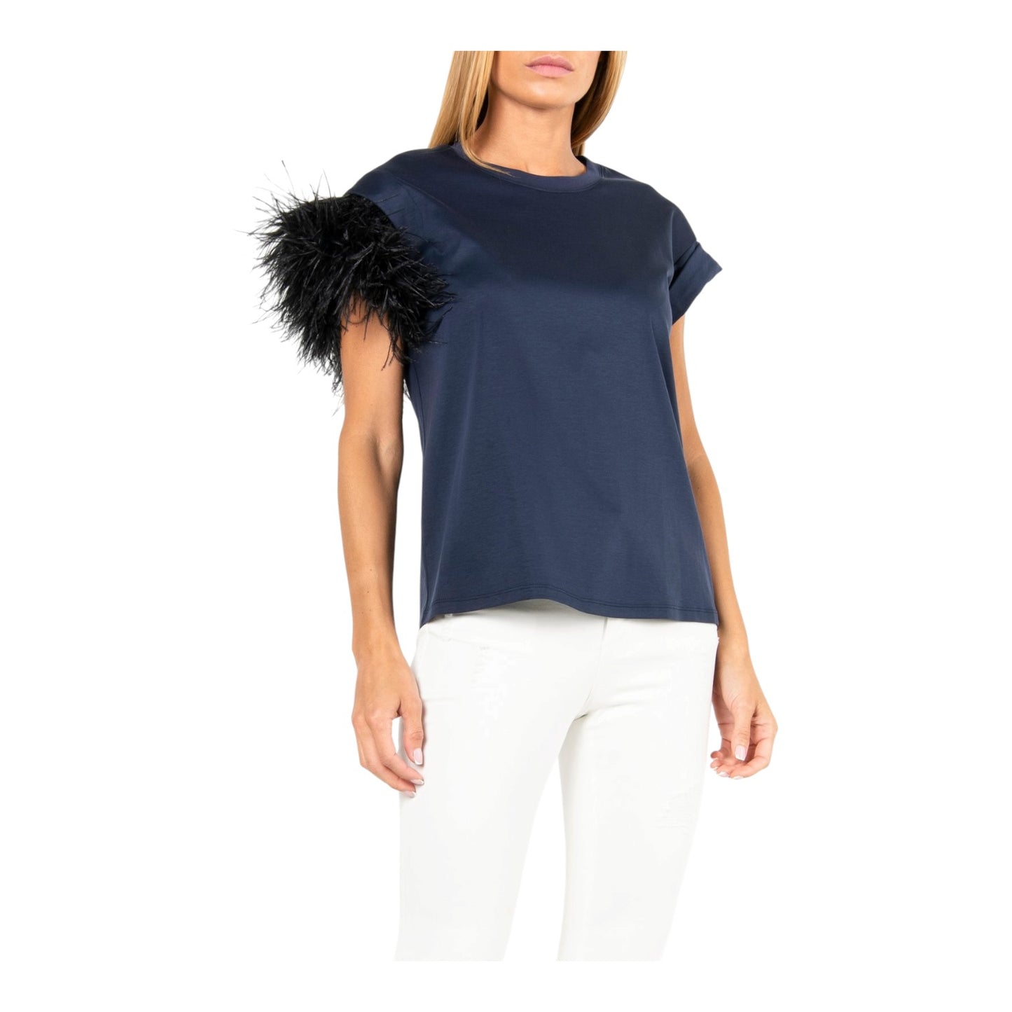 Sport Max Navy Feather Sleeve T Shirt - 10