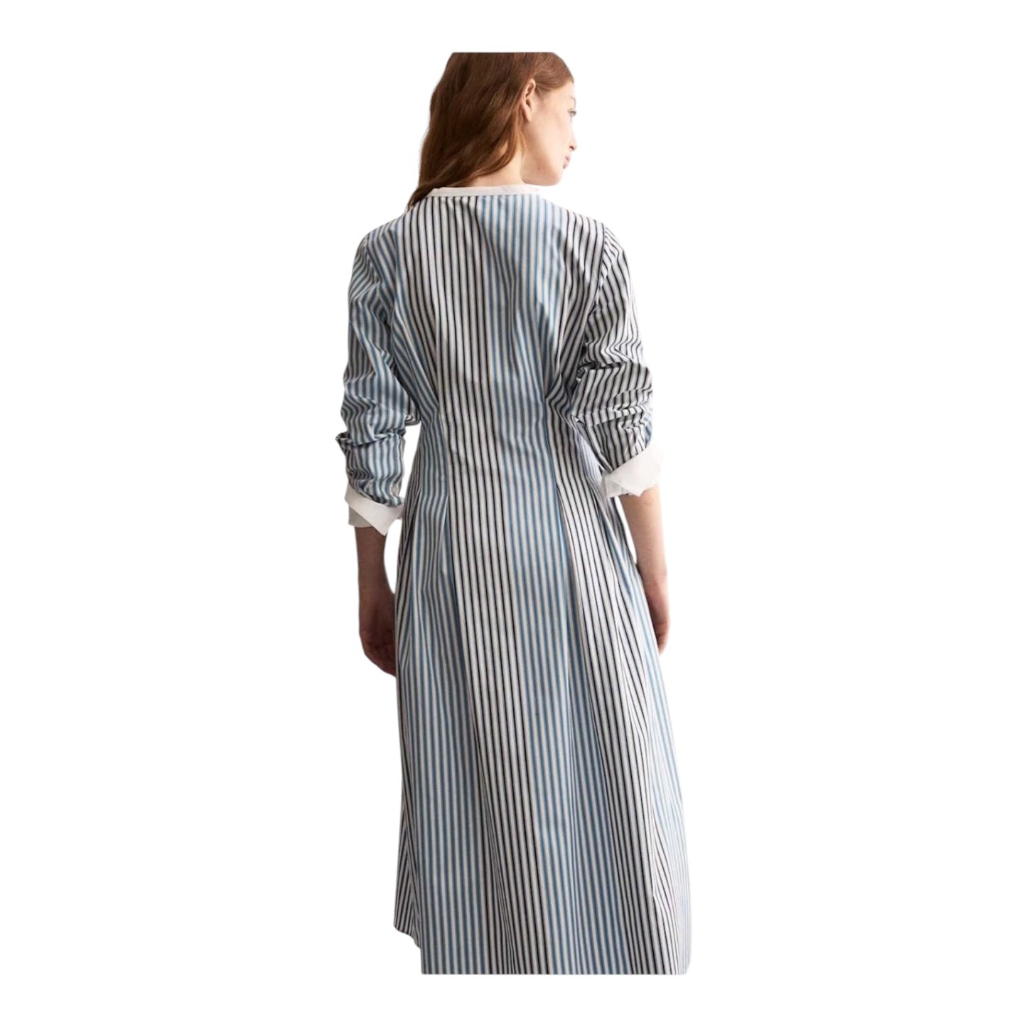 Jaeger Pure Cotton Blue Striped Midi Waisted Dress - 10