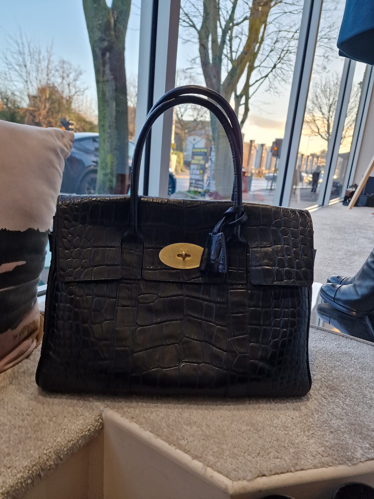 Mulberry Bayswater Black 'croc' effect leather bag