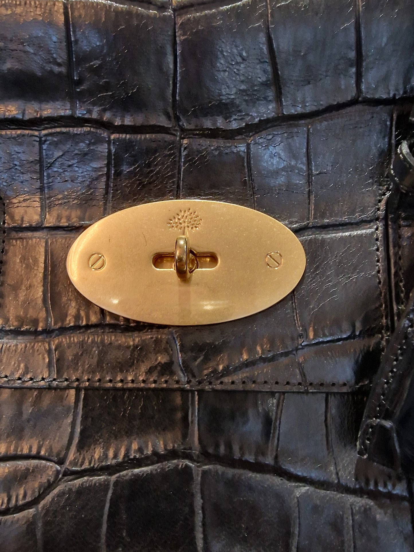 Mulberry Bayswater Black 'croc' effect leather bag