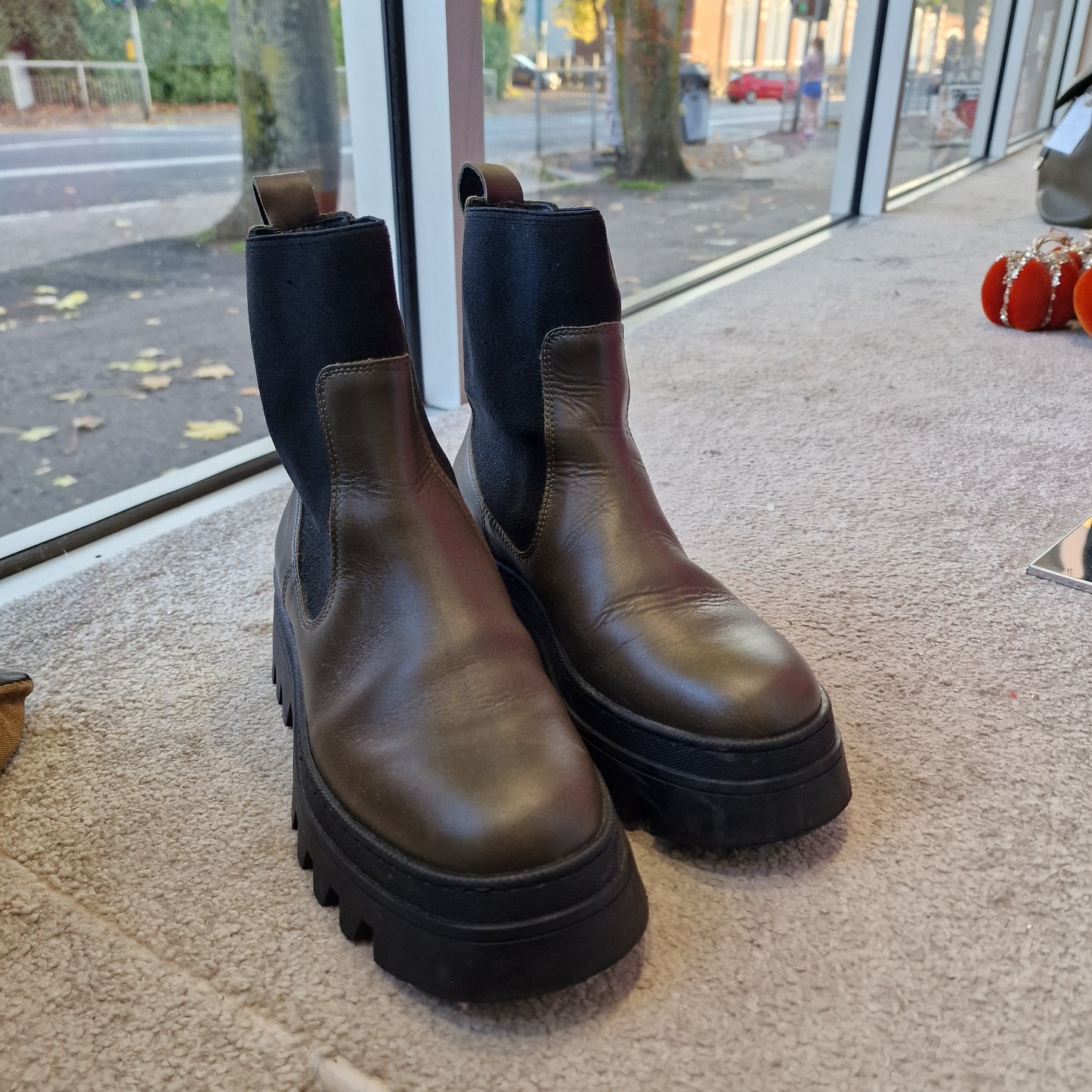 Whistles Khaki leather sock boots size 36 UK 3 Deja Vu Belfast