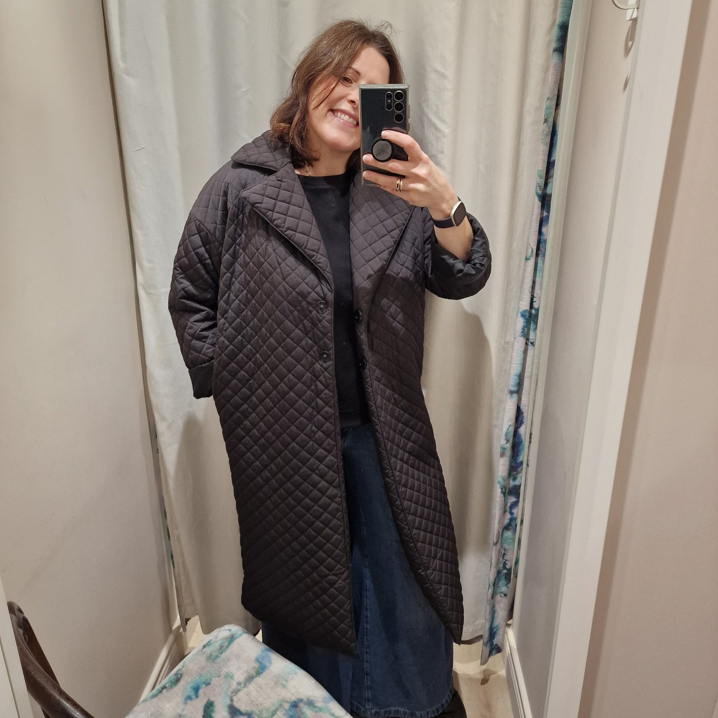 Asos black quilted oversized coat, size 6