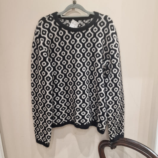 Max Mara black and grey pattern wool blend oversized sweater, size L/UK 12-14