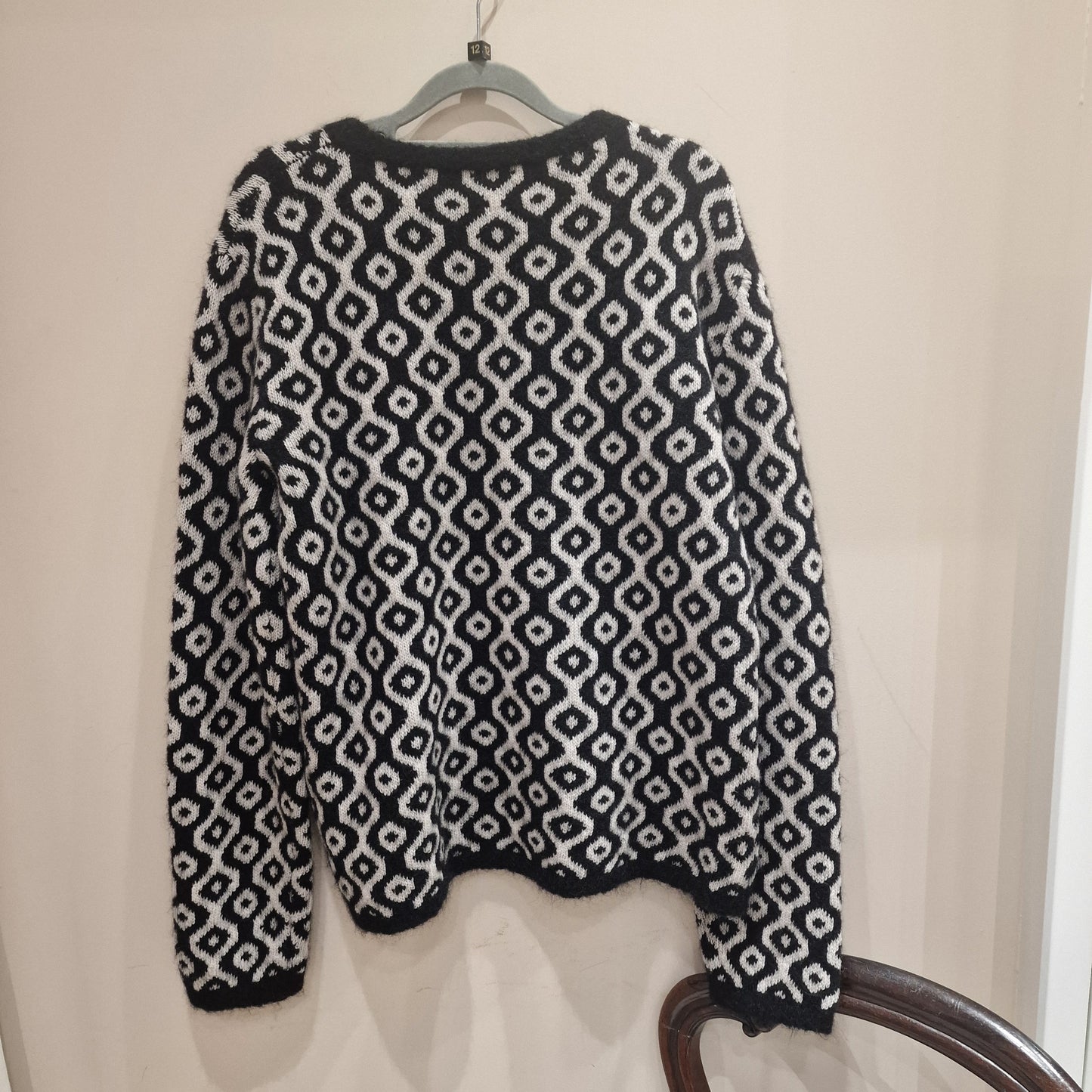 Max Mara black and grey pattern wool blend oversized sweater, size L/UK 12-14