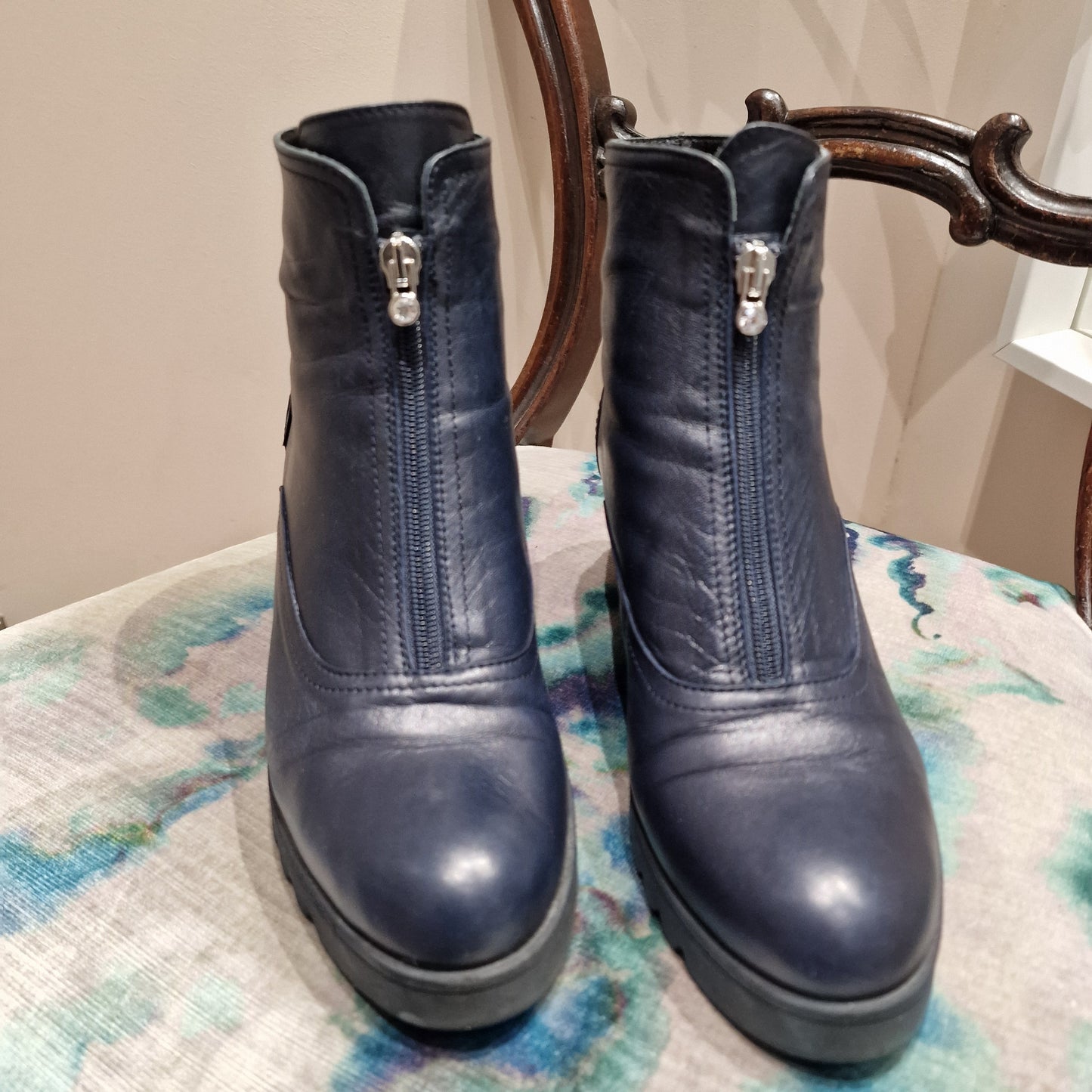 Marco Moreo Navy leather wedge boots, Size 5/38