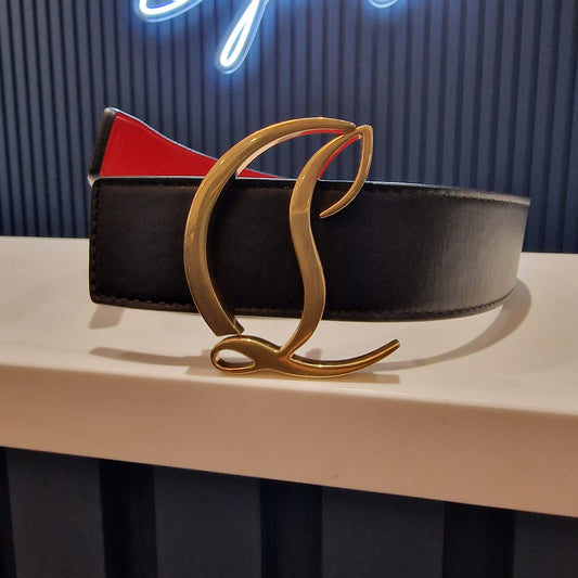 Louboutin black leather logo belt, size 10/80