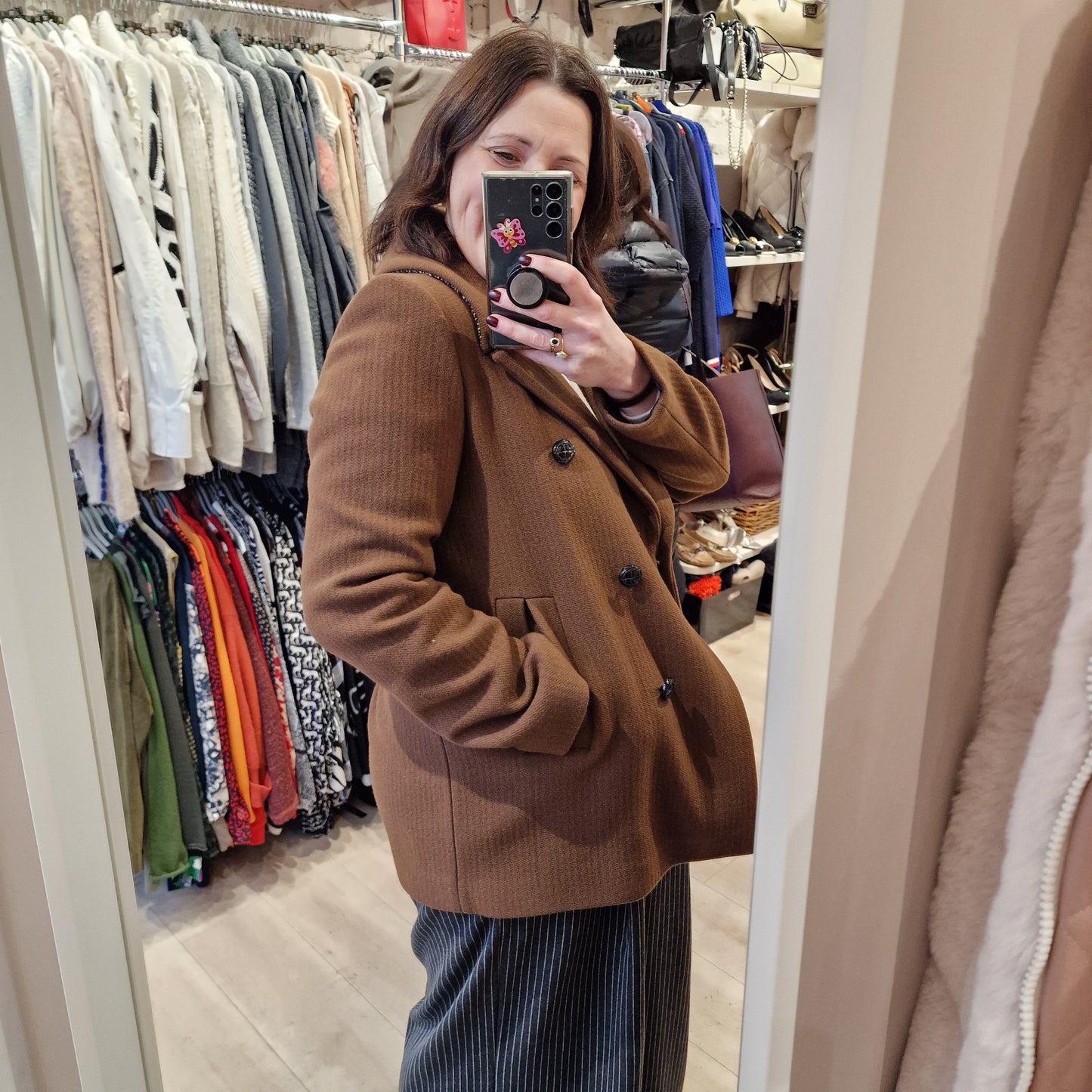 Trench and Coat Brown Wool Blend Short Coat, Size 14