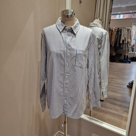 A.P.C Blue and White Stripe Cotton Shirt, Size M/UK 12