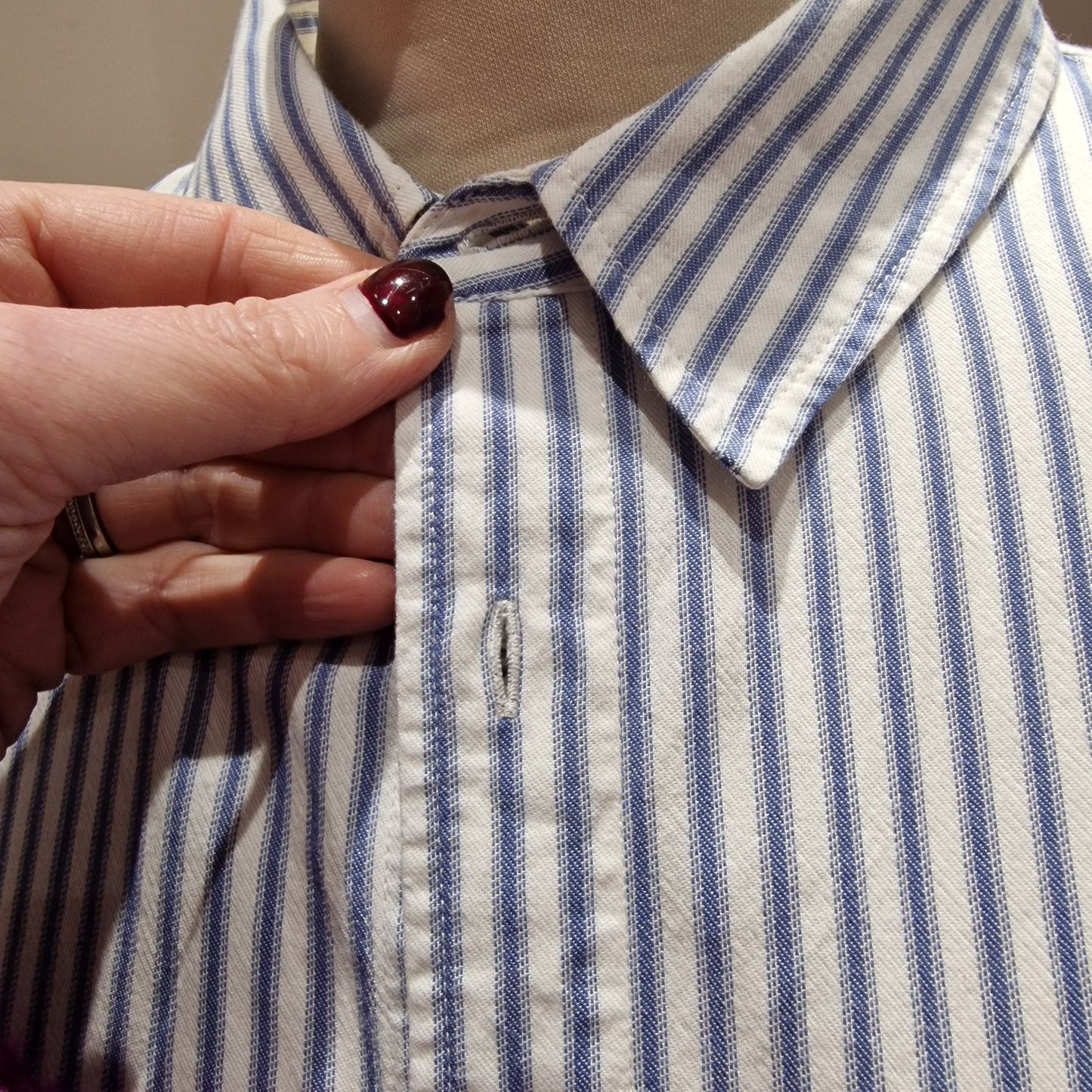 A.P.C Blue and White Stripe Cotton Shirt, Size M/UK 12