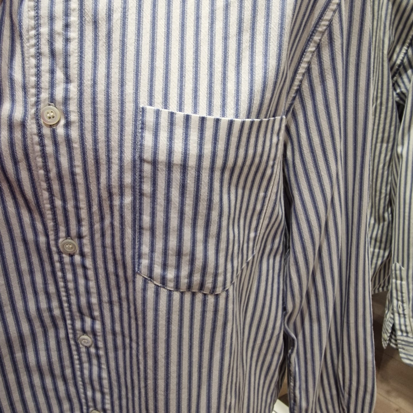 A.P.C Blue and White Stripe Cotton Shirt, Size M/UK 12