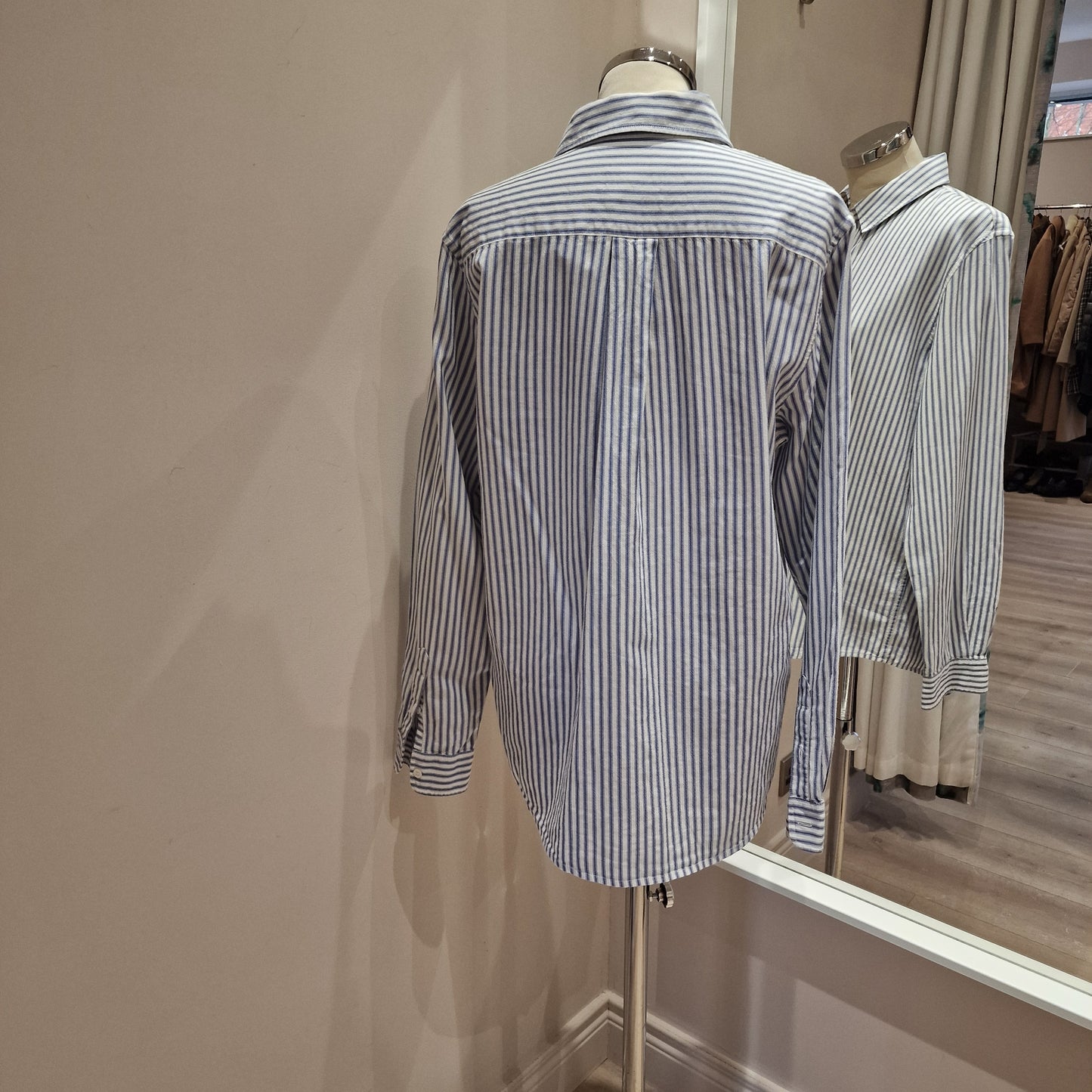 A.P.C Blue and White Stripe Cotton Shirt, Size M/UK 12