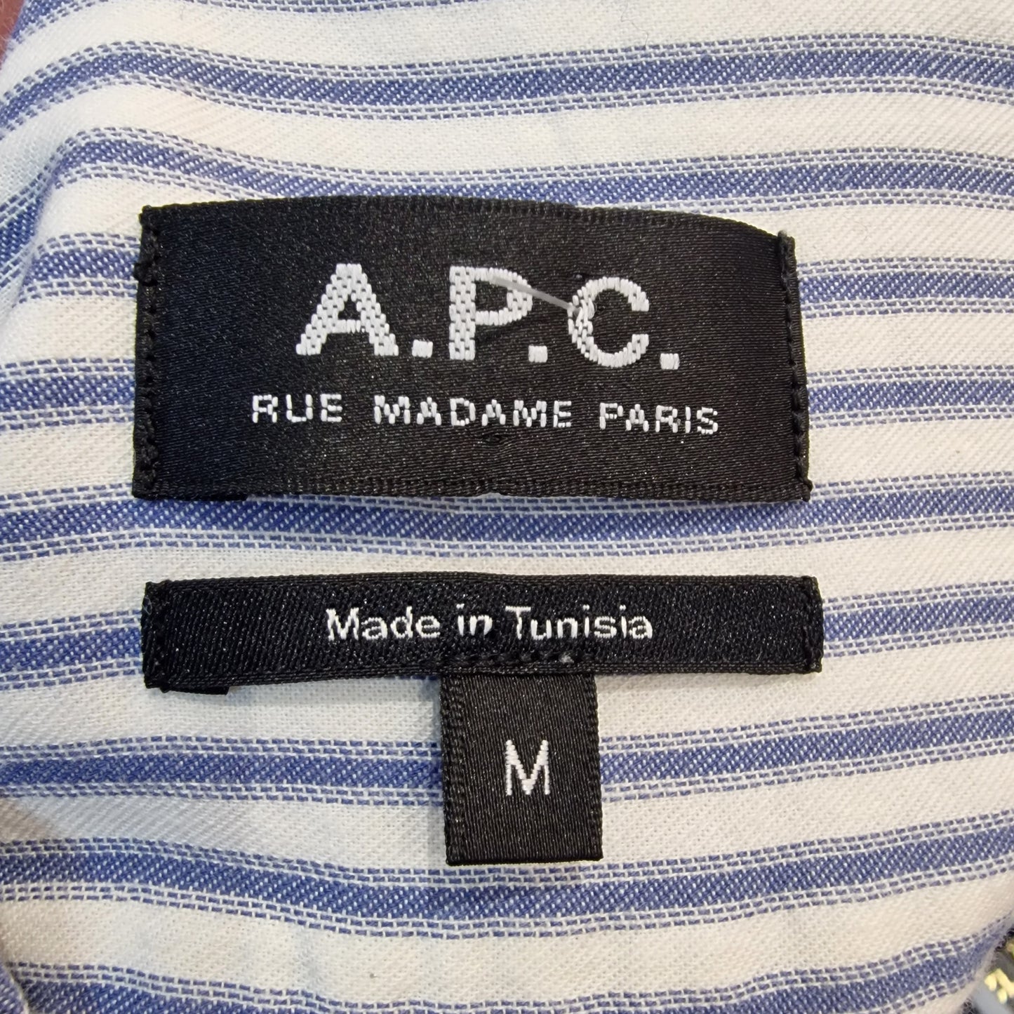 A.P.C Blue and White Stripe Cotton Shirt, Size M/UK 12