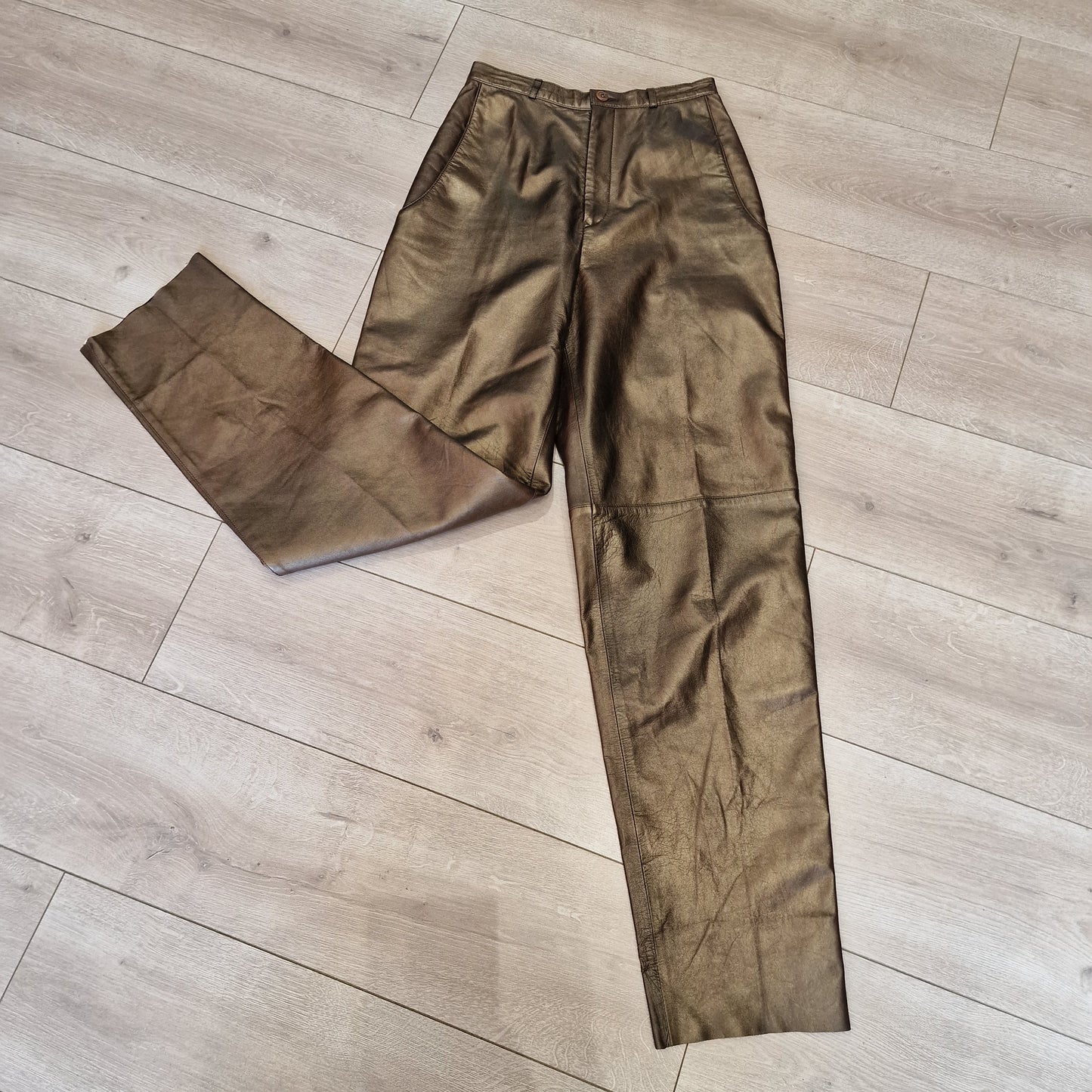 Fulion By Hannah Pang Bronze Leather Trousers, Vintage, Size 8