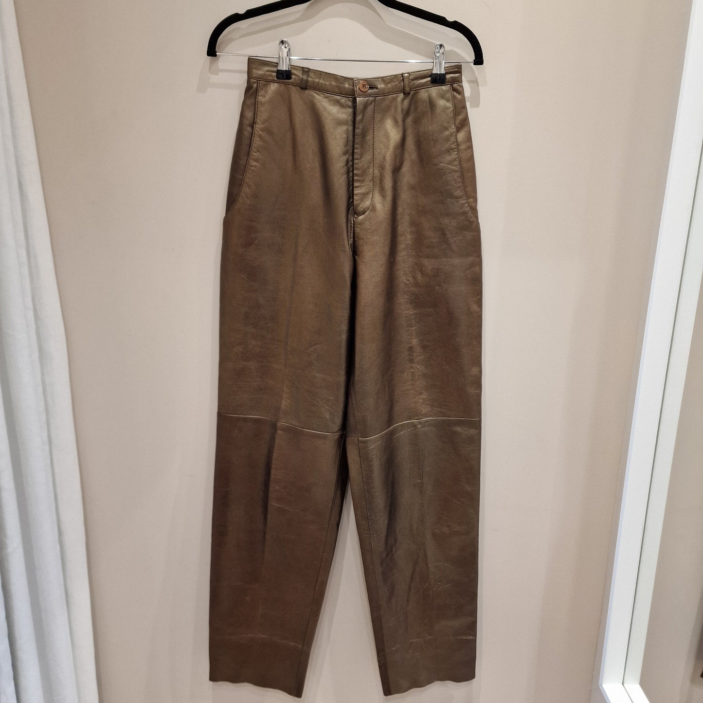 Fulion By Hannah Pang Bronze Leather Trousers, Vintage, Size 8