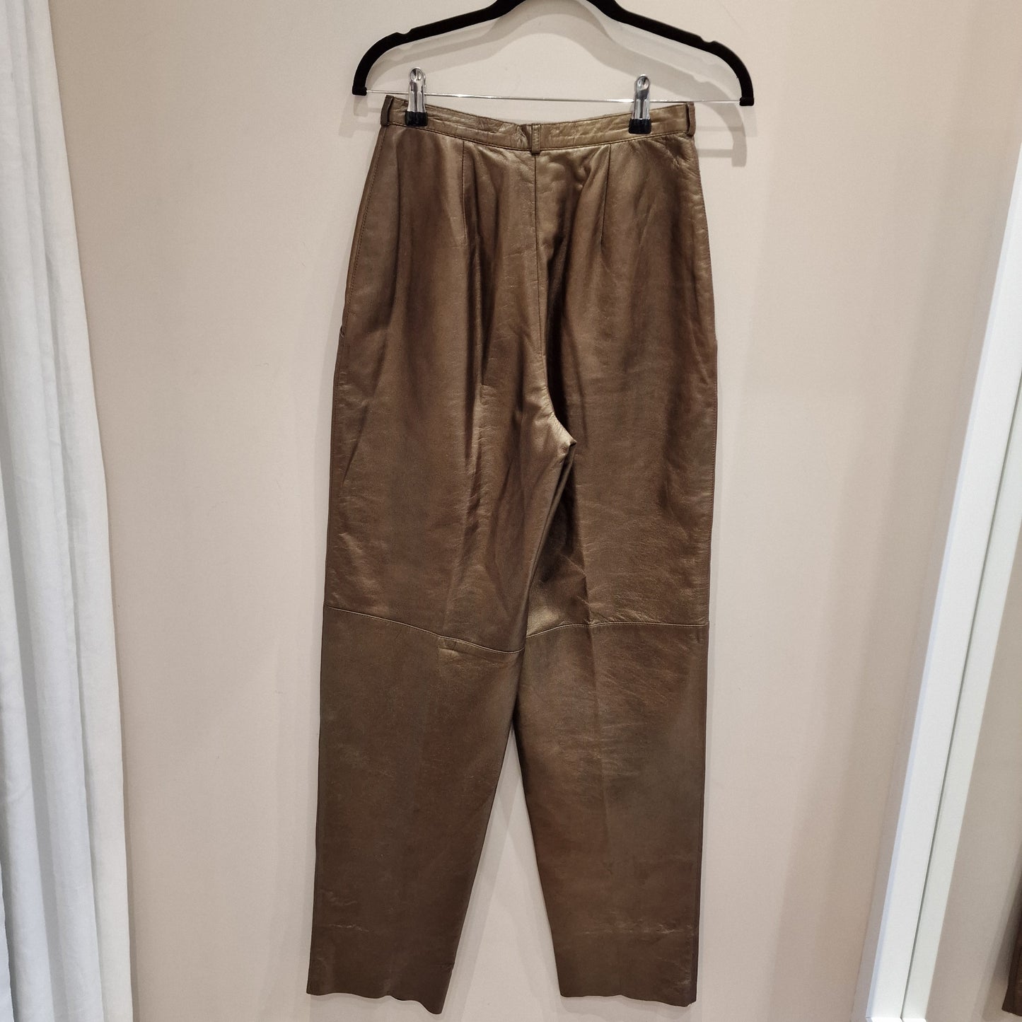 Fulion By Hannah Pang Bronze Leather Trousers, Vintage, Size 8