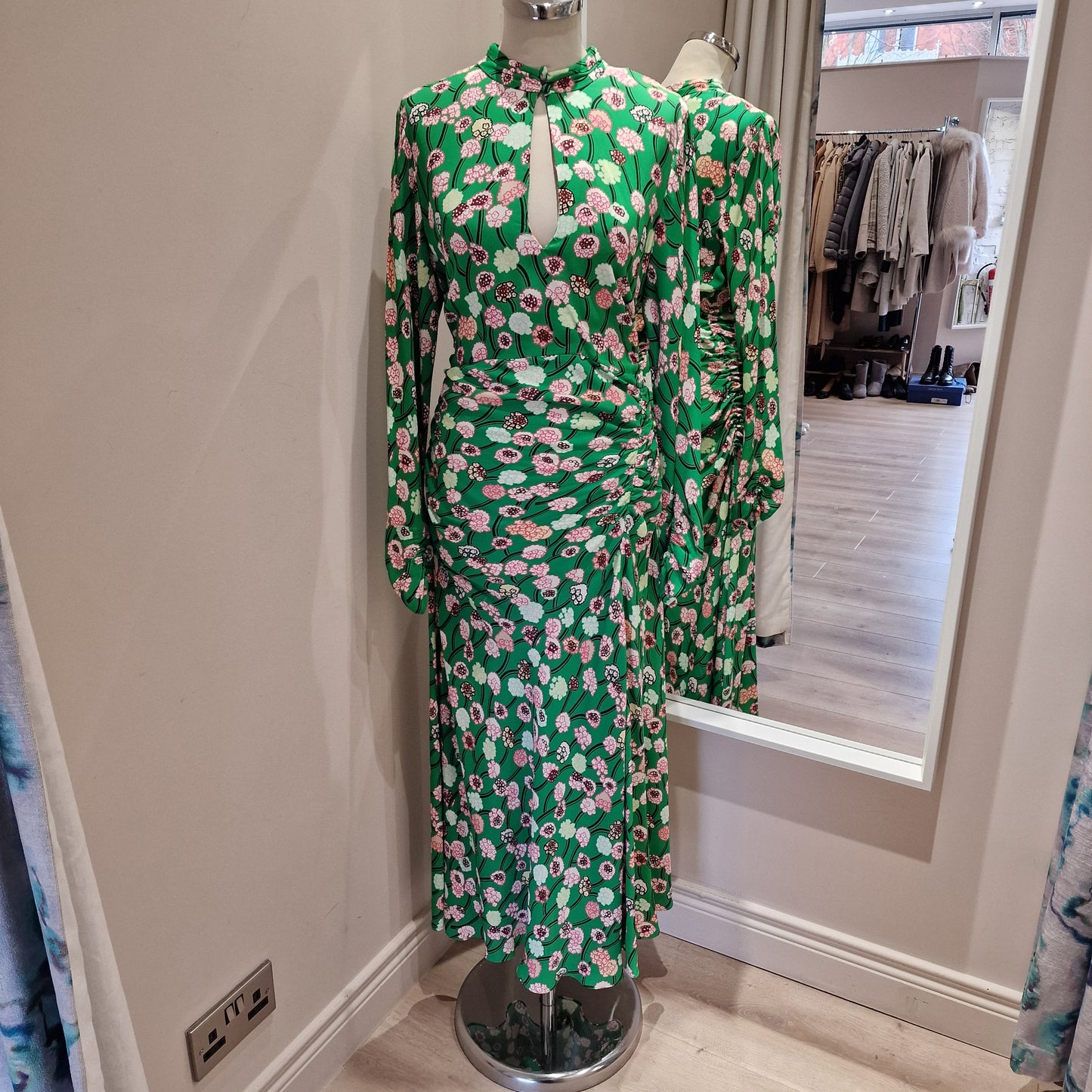 ME + EM Green Patterned Long Sleeve Dress, Size 16