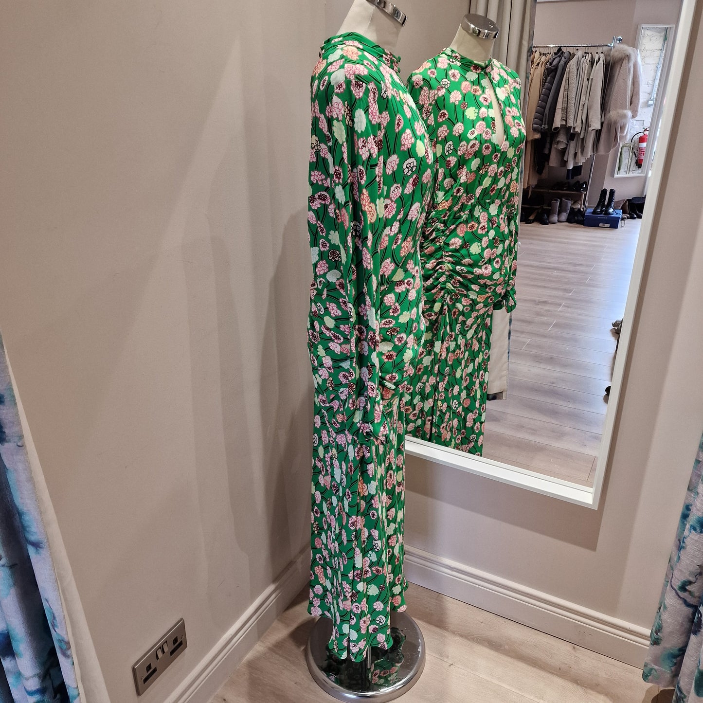 ME + EM Green Patterned Long Sleeve Dress, Size 16