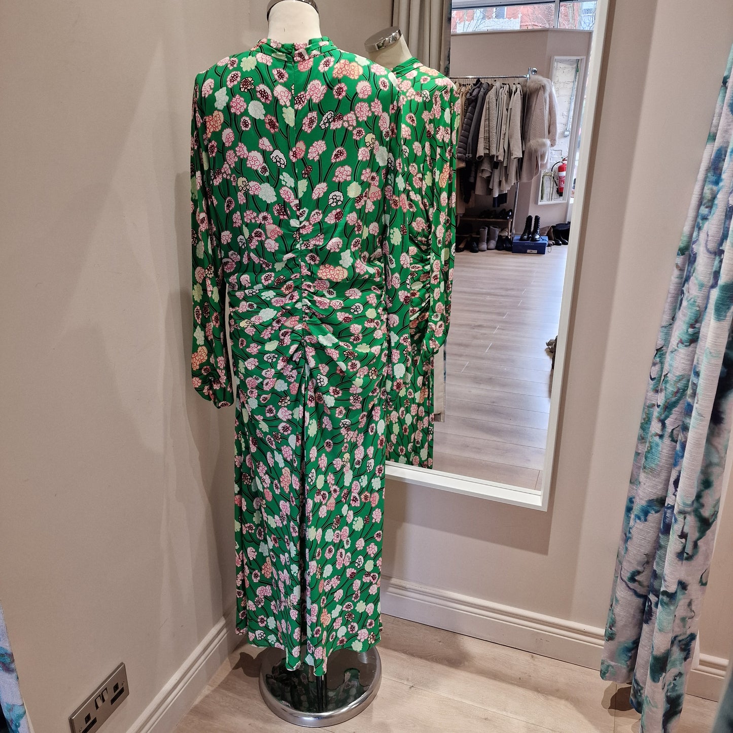 ME + EM Green Patterned Long Sleeve Dress, Size 16