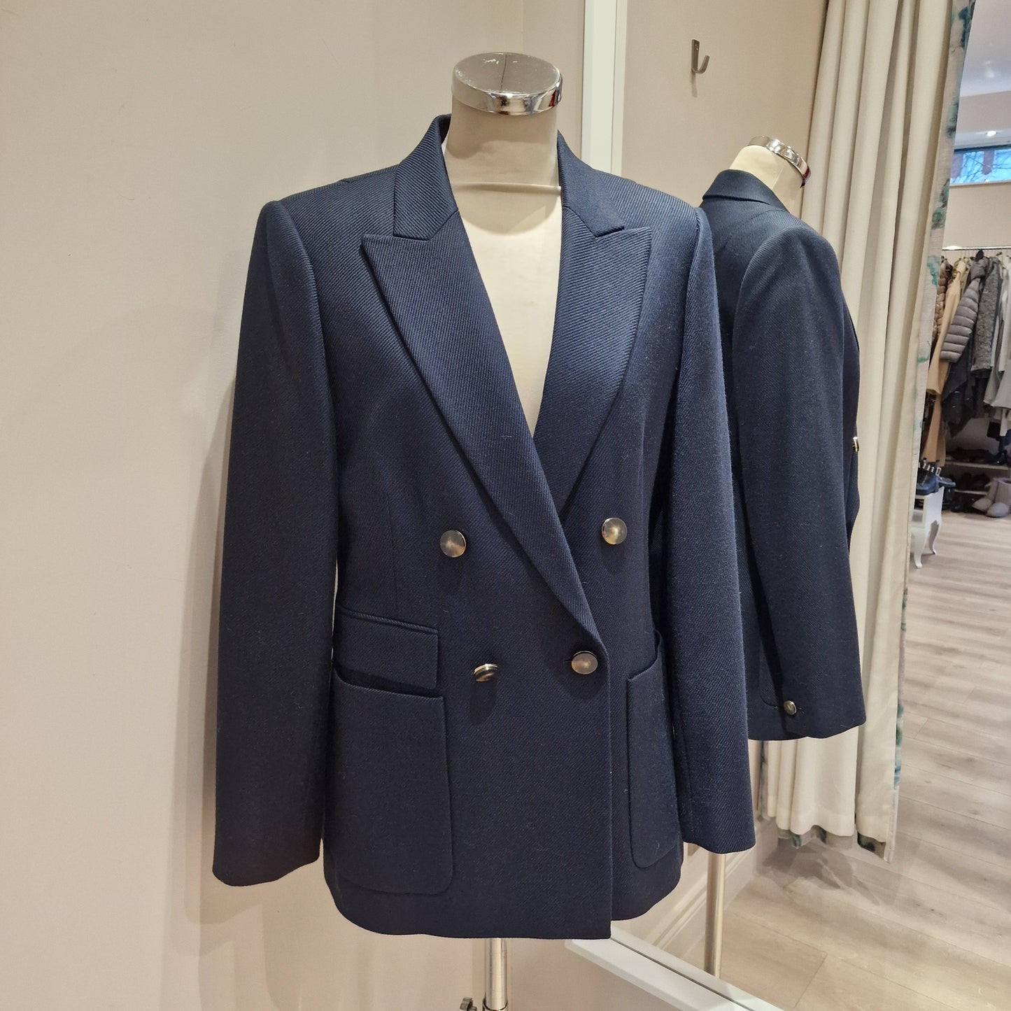 Reiss Navy Twill Double Breasted Blazer, Size 14