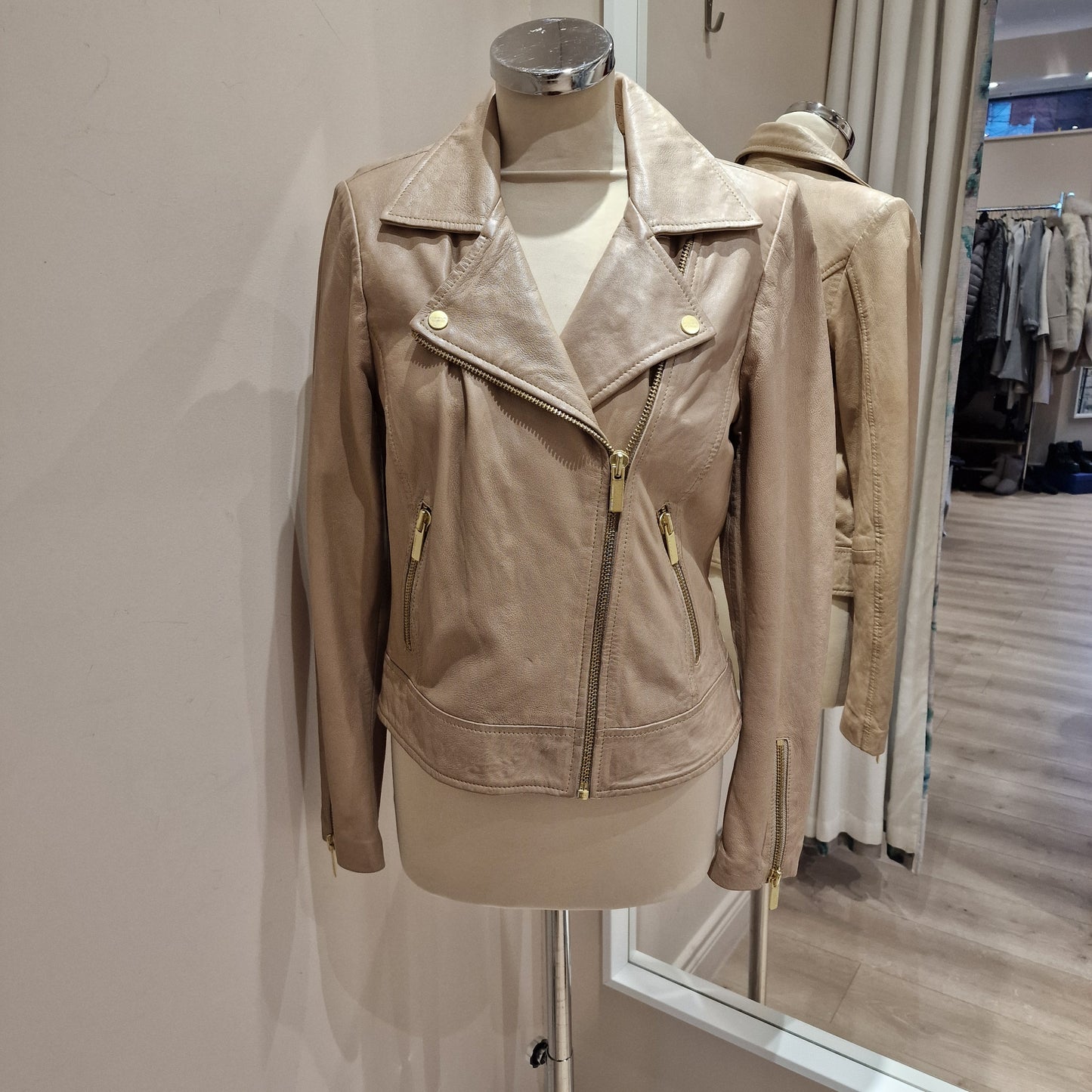 Summum Woman Nude Leather Biker Jacket, Size XS/UK 10