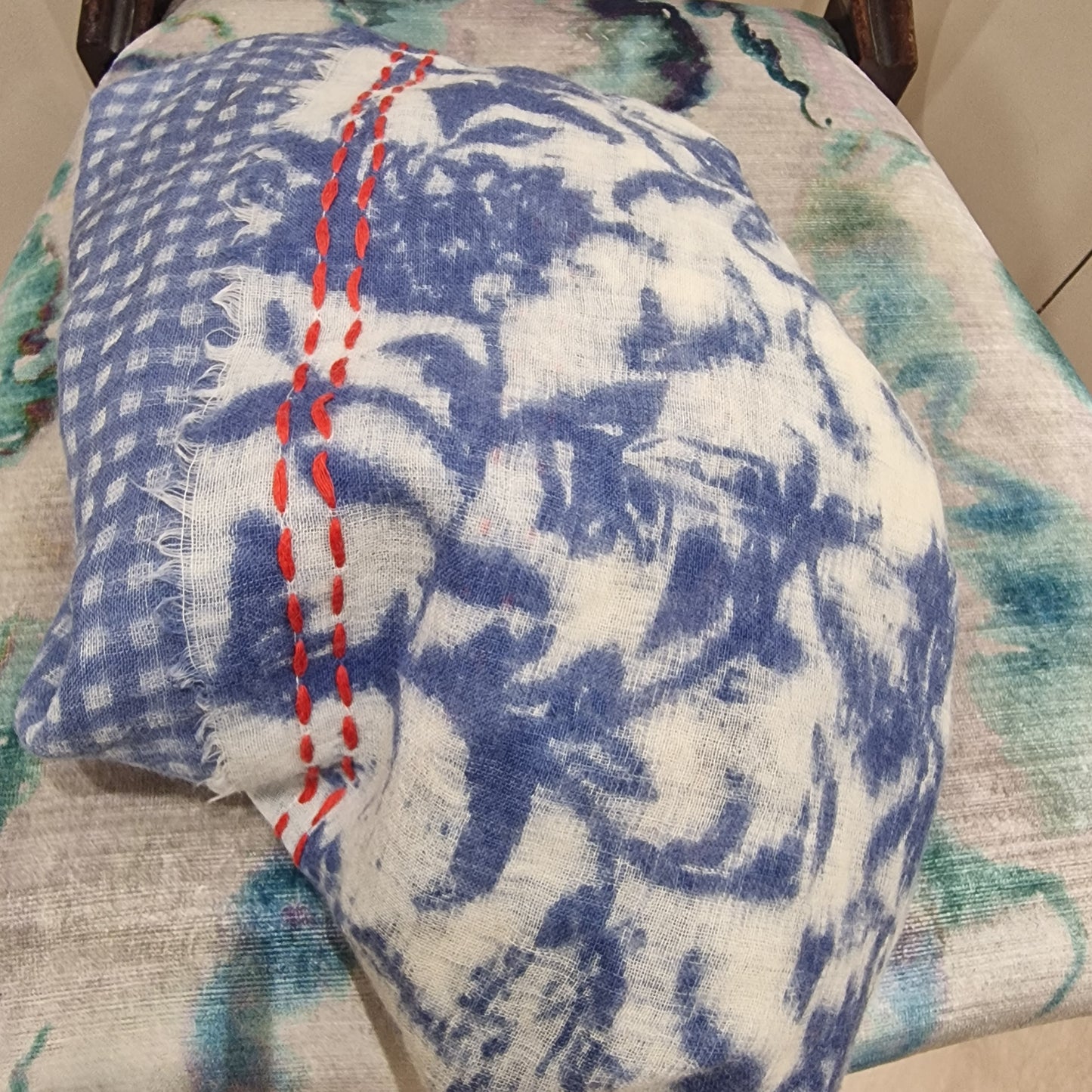 Weekend Max Mara Blue Patterned Wool Blend Scarf