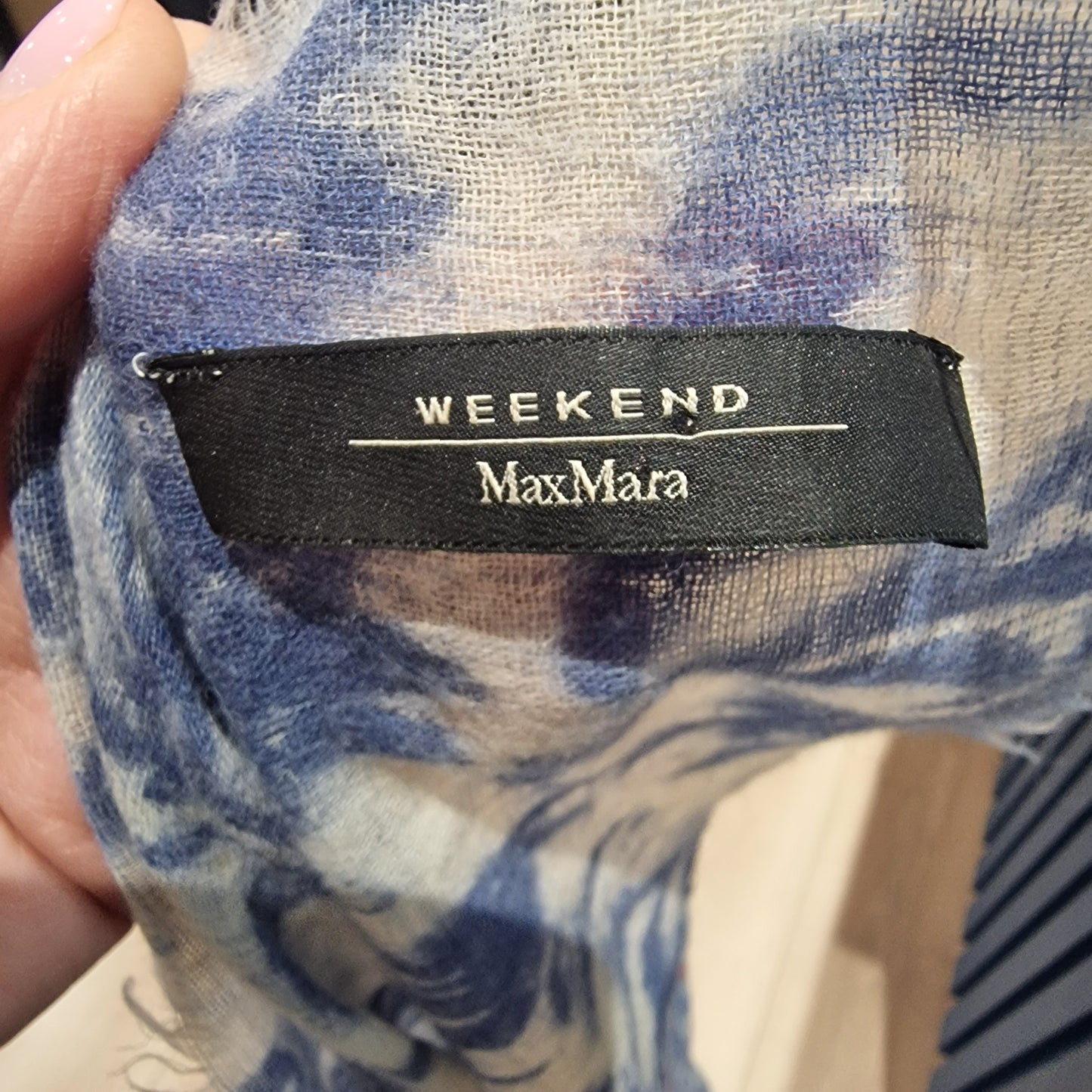 Weekend Max Mara Blue Patterned Wool Blend Scarf