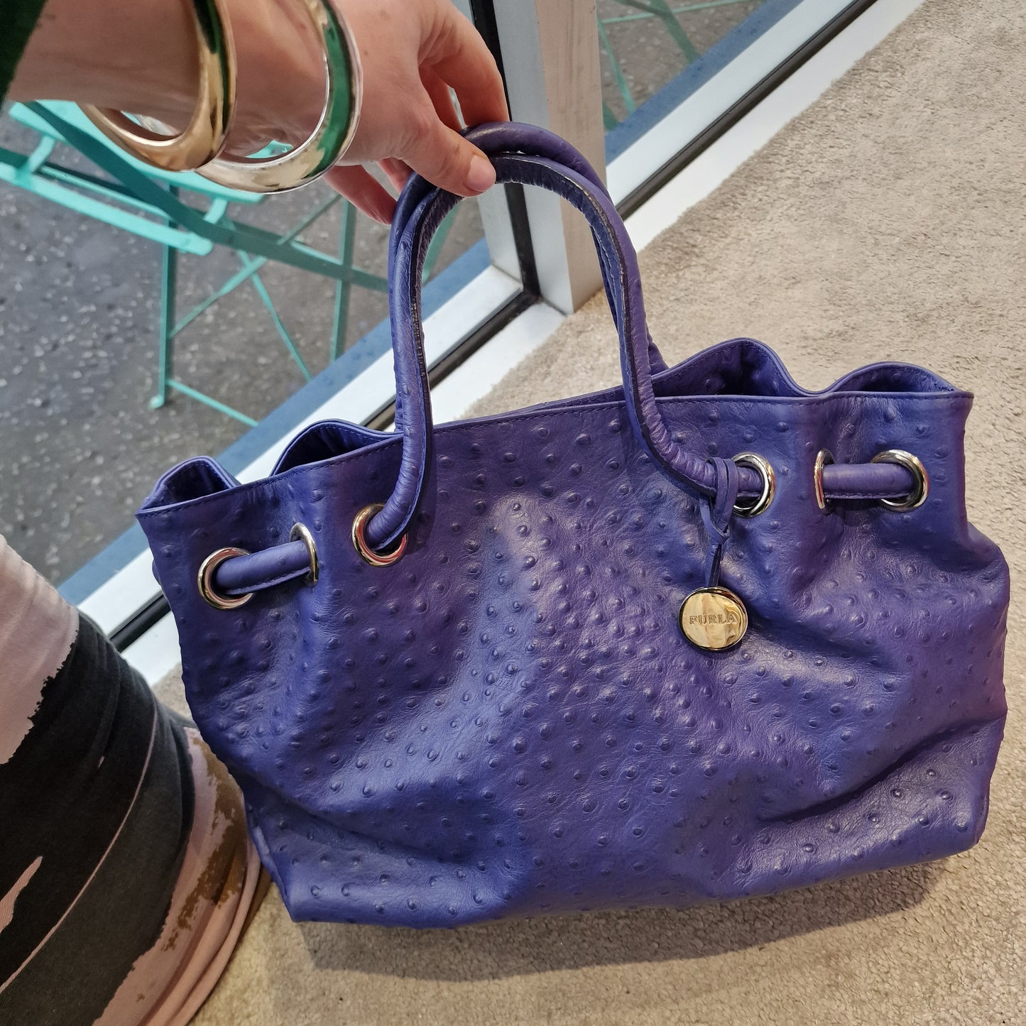 Furla Cobalt Blue Ostrich Handbag