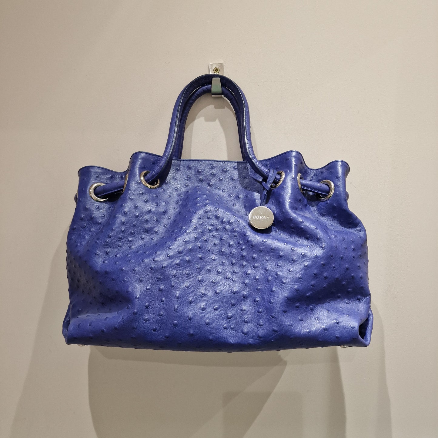 Furla Cobalt Blue Ostrich Handbag