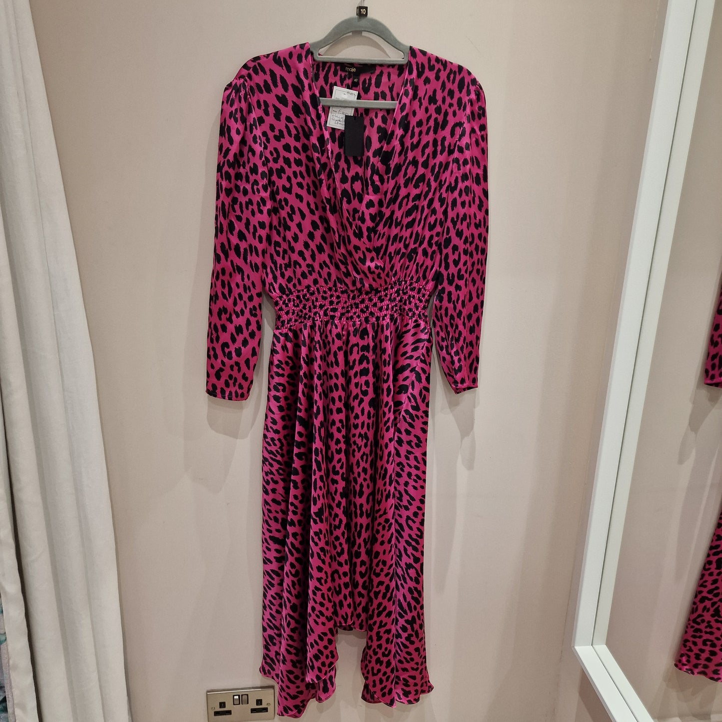 Maje Fuscia Leopard Asymmetric Hem Dress, Size 10