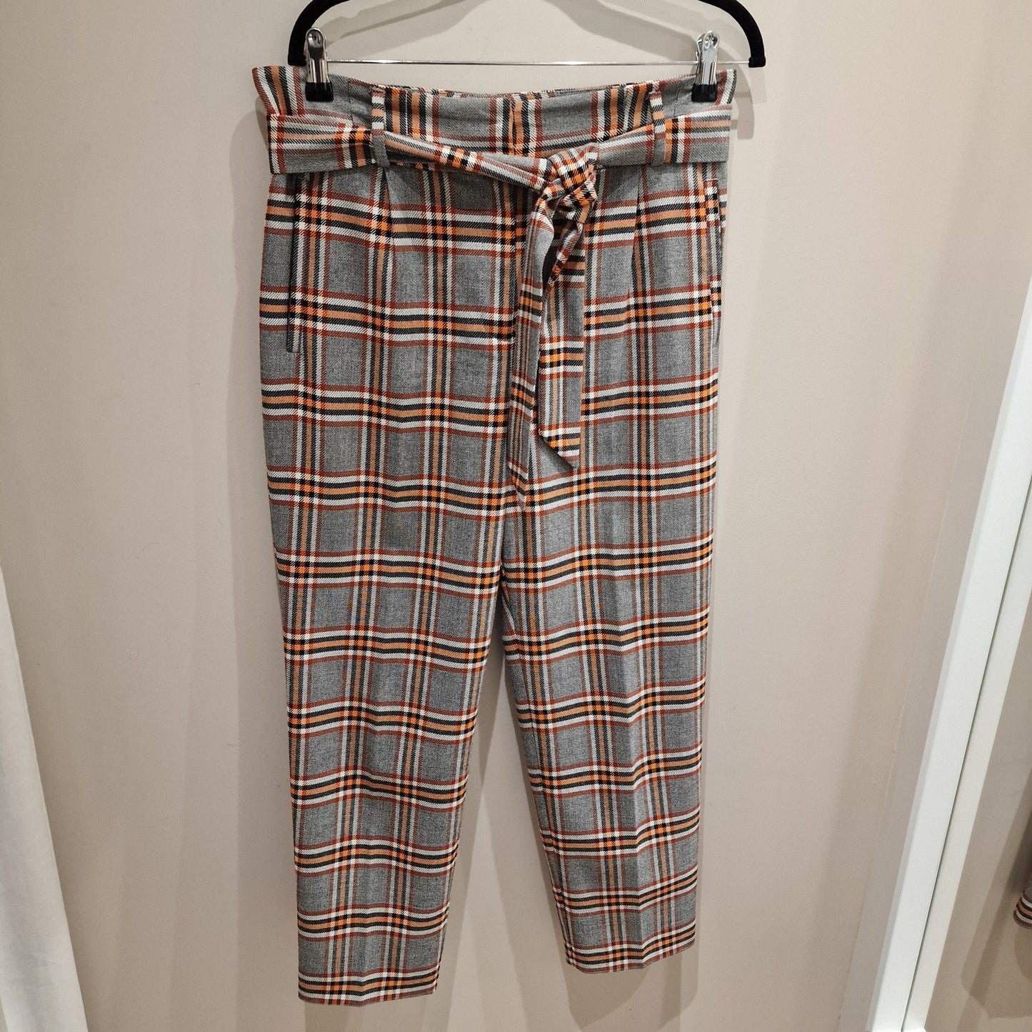 Reiss Grey and Orange Check Trousers, Size 10