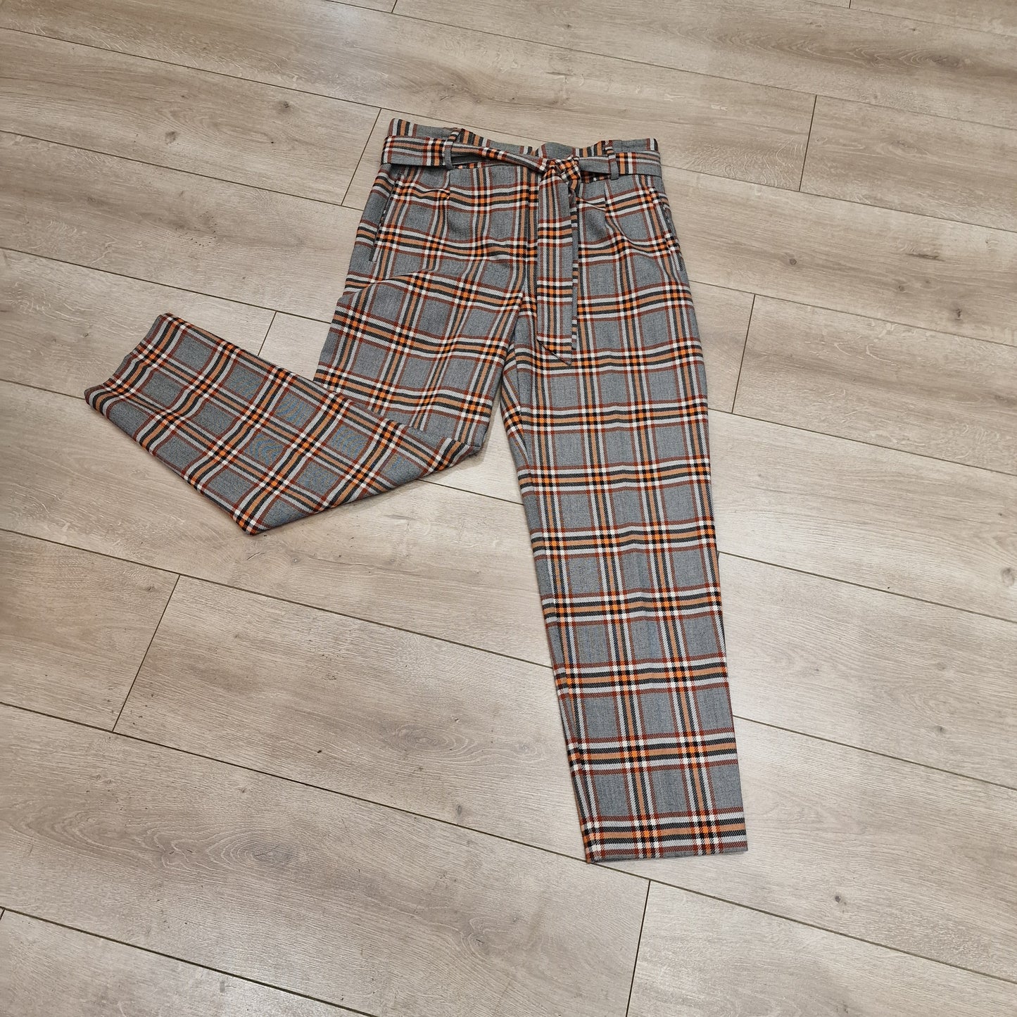 Reiss Grey and Orange Check Trousers, Size 10