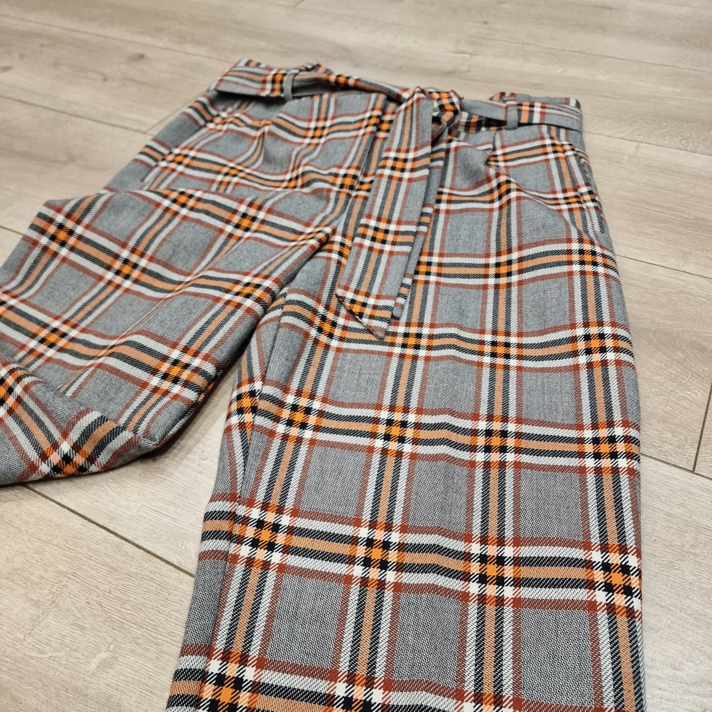 Reiss Grey and Orange Check Trousers, Size 10