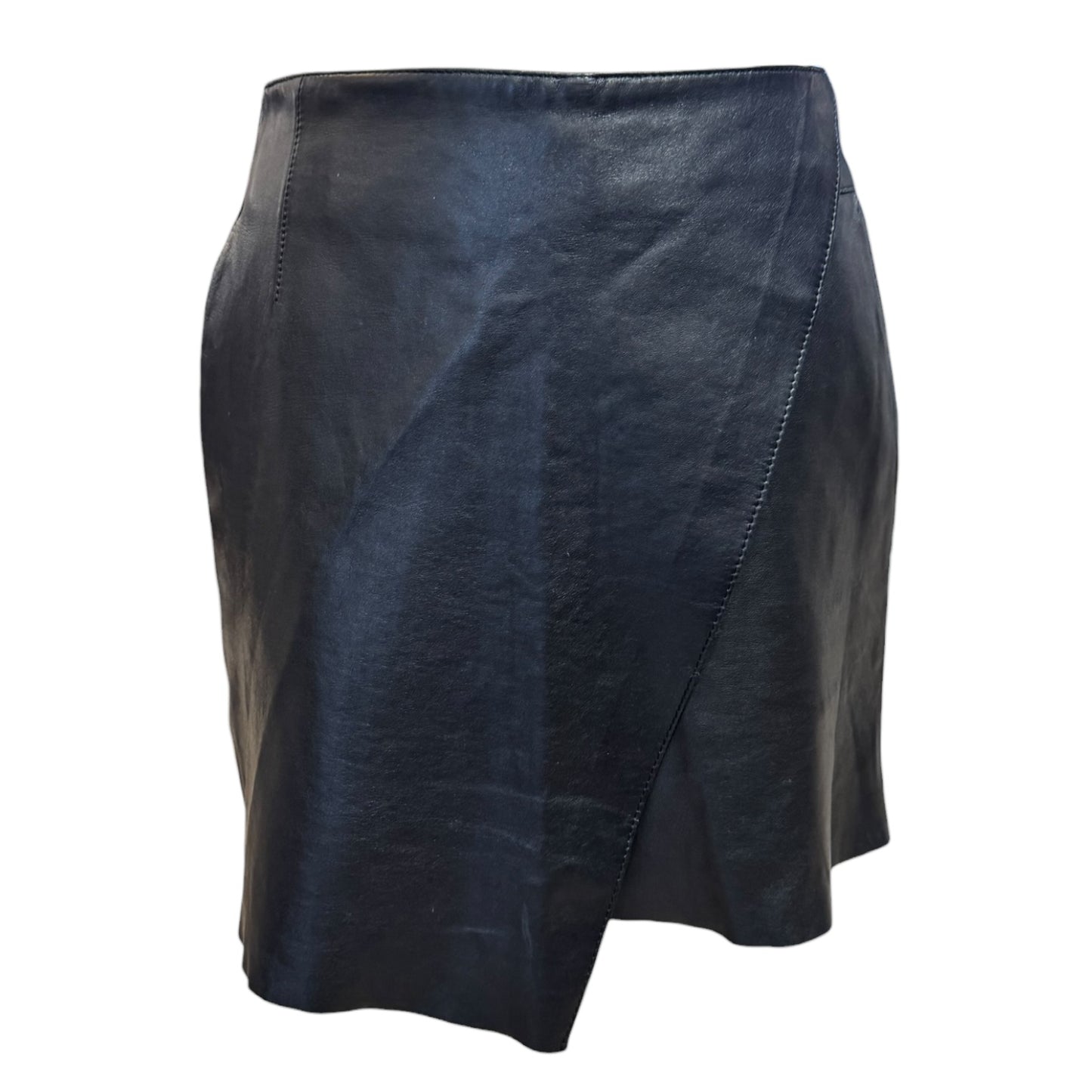 Helmut Lang Asymmetric Black Leather Mini Skirt - 10