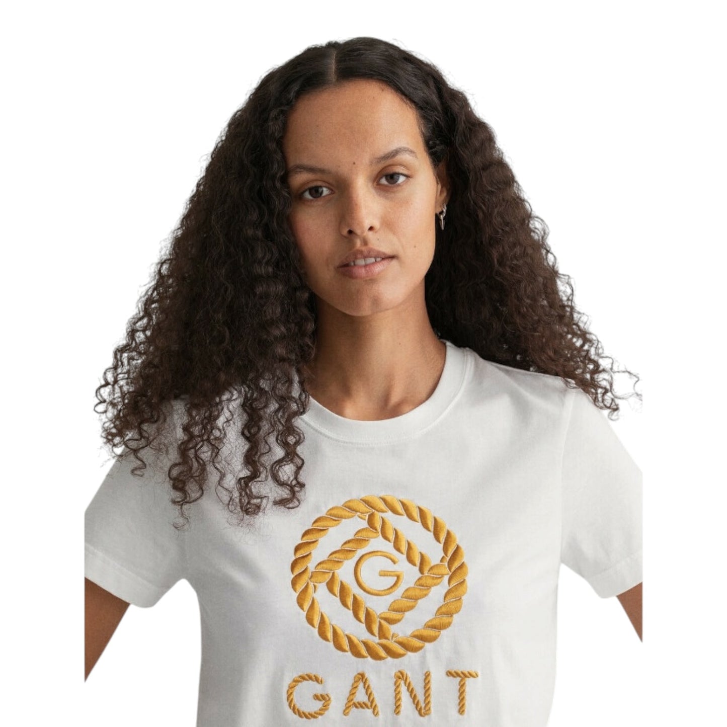 Gant White T Shirt with Gold Logo Embroidery - 12/14