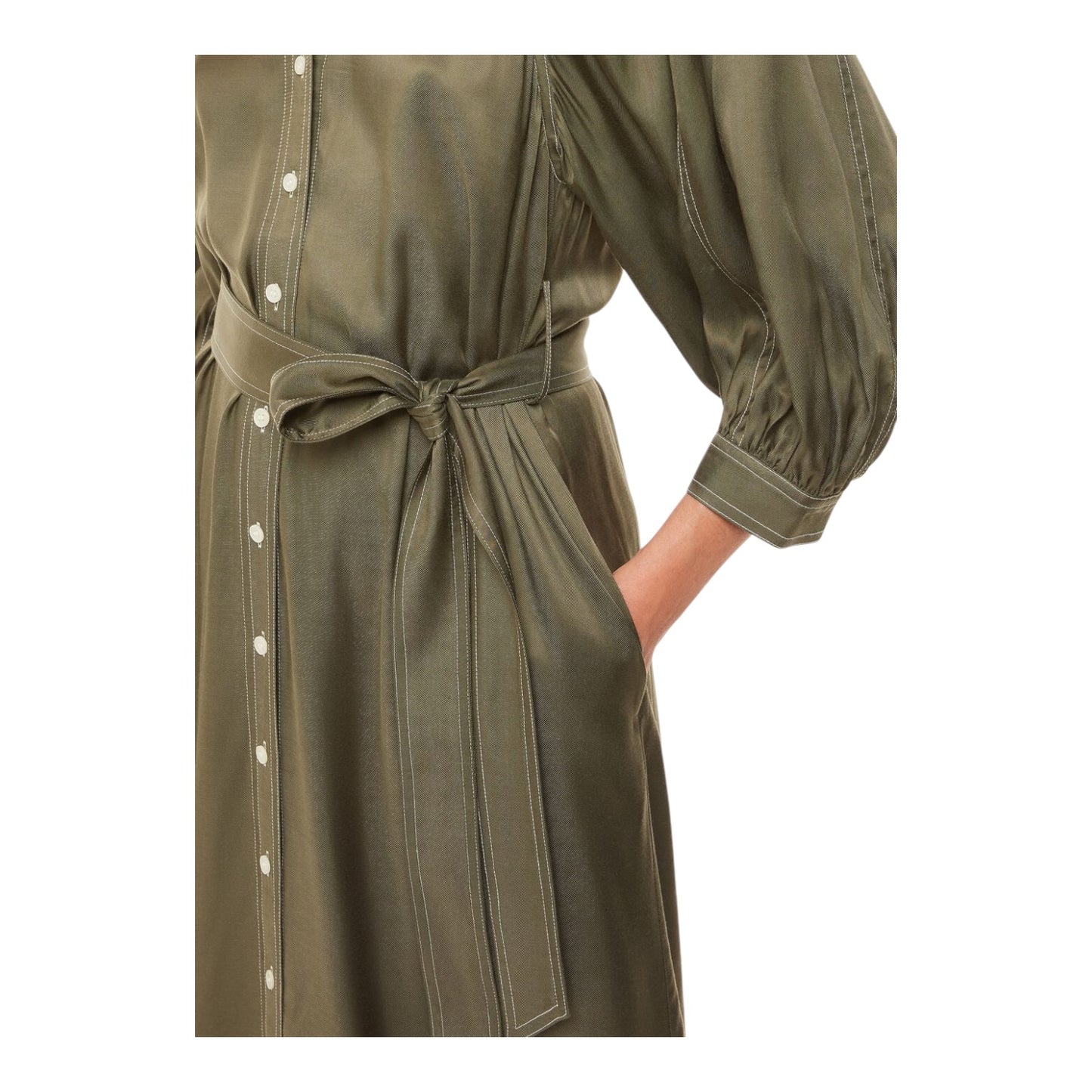 Whistles Khaki Mabel Topstitch Dress - 12